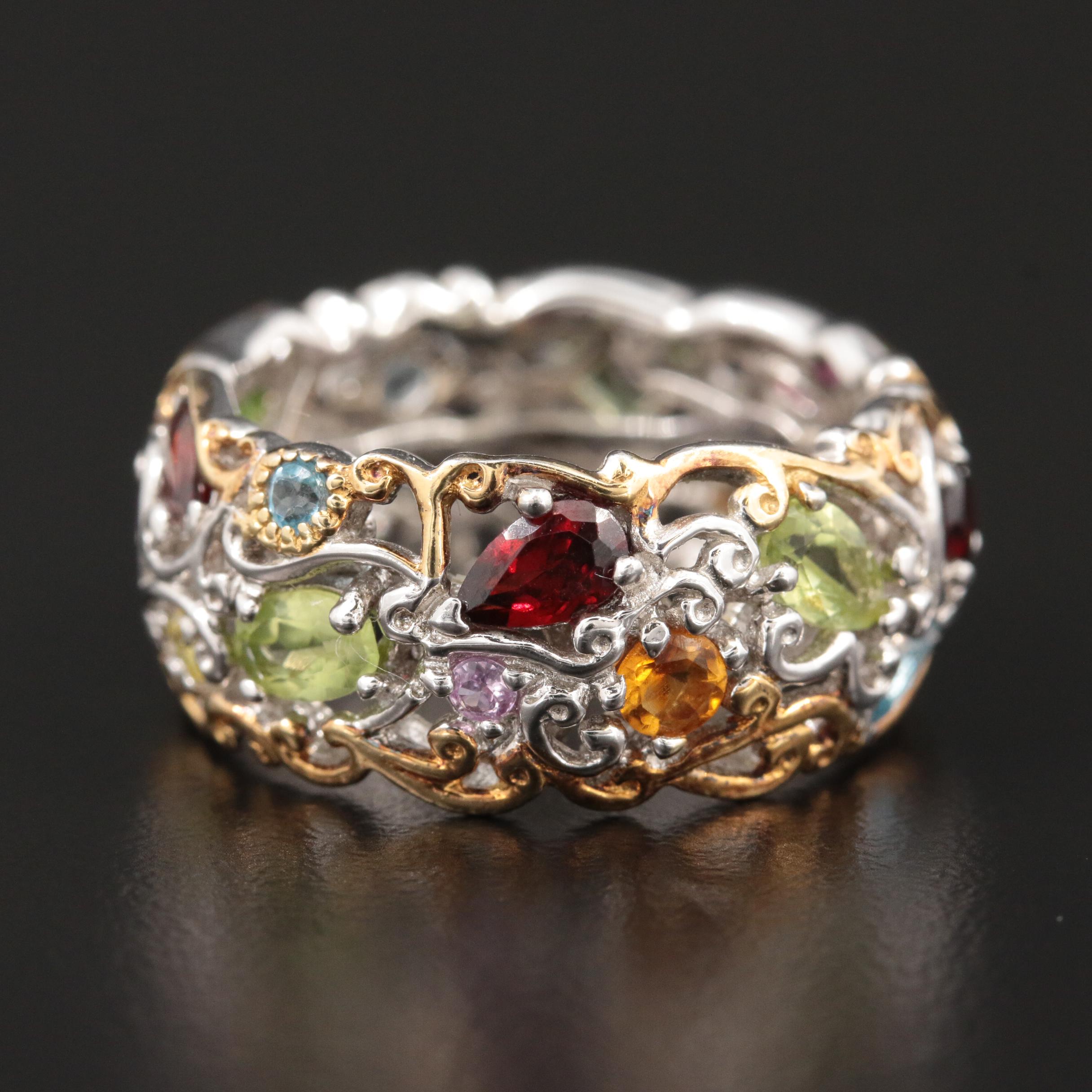 Sterling Scrollwork Band with Garnet, Citrine, Amethyst, Peridot and More