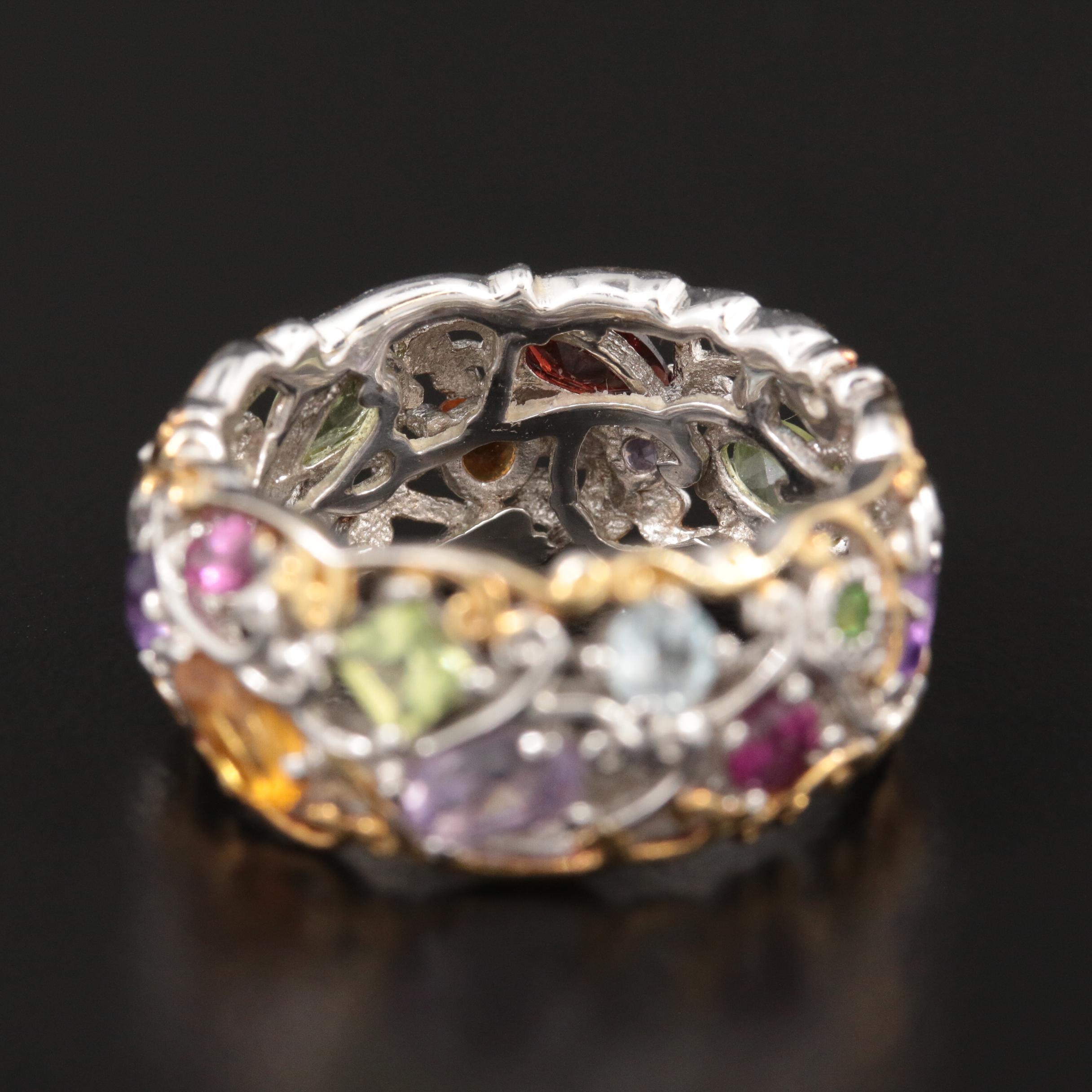 Sterling Scrollwork Band with Garnet, Citrine, Amethyst, Peridot and More
