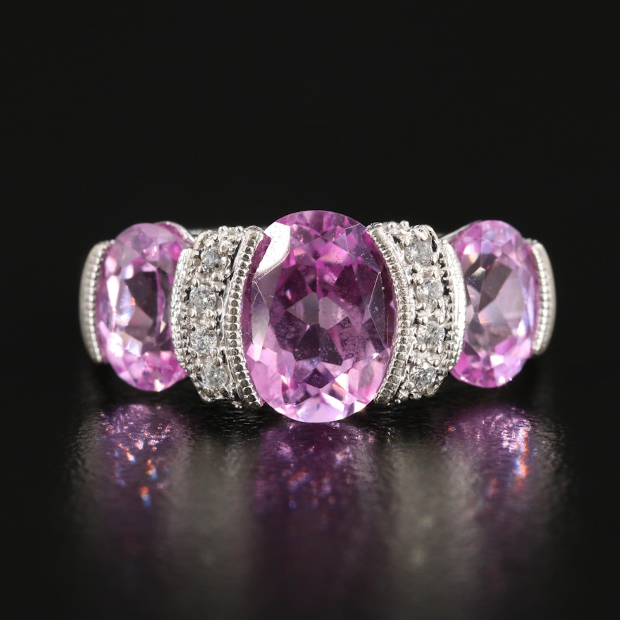 10K White Gold Pink Sapphire and Diamond Ring