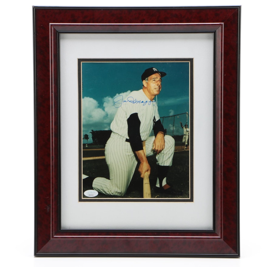 Joe DiMaggio Signed New York Yankees Matted and Framed Photo Print, JSA COA