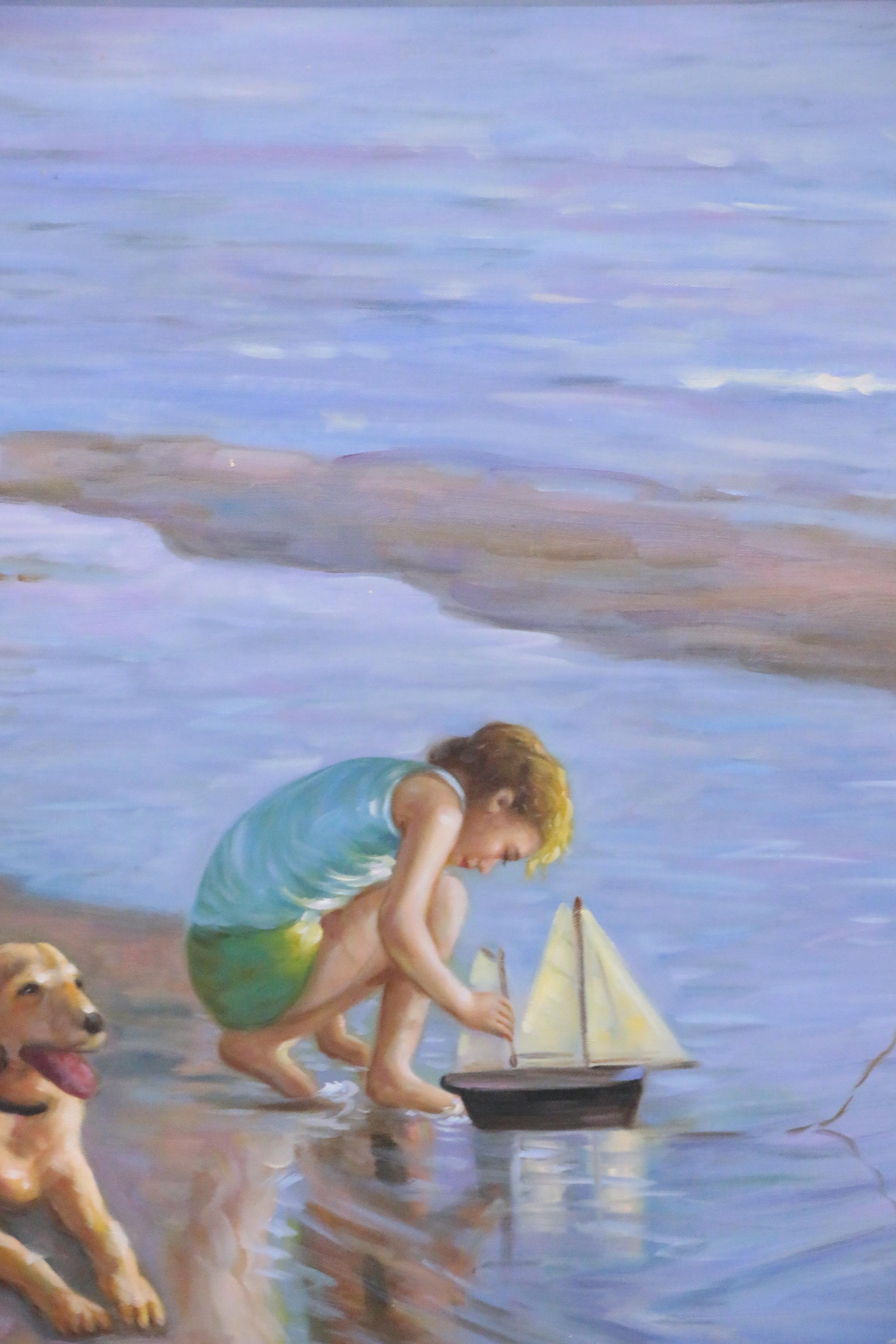 Beach Scene Oil Painting after Alexander Averin "In the Shallows"