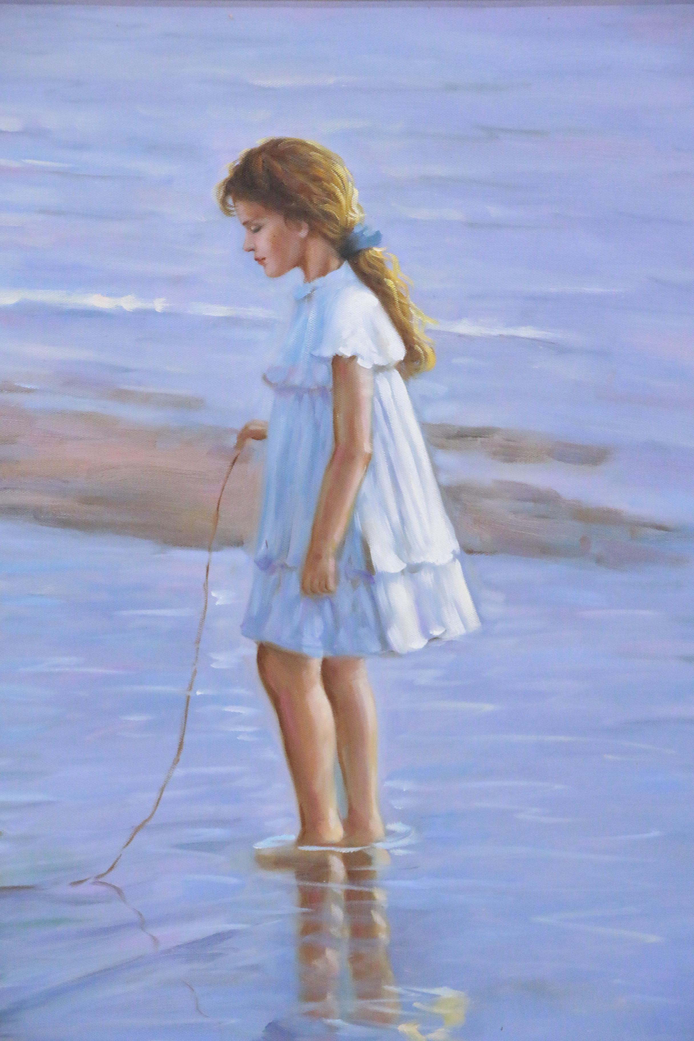 Beach Scene Oil Painting after Alexander Averin "In the Shallows"