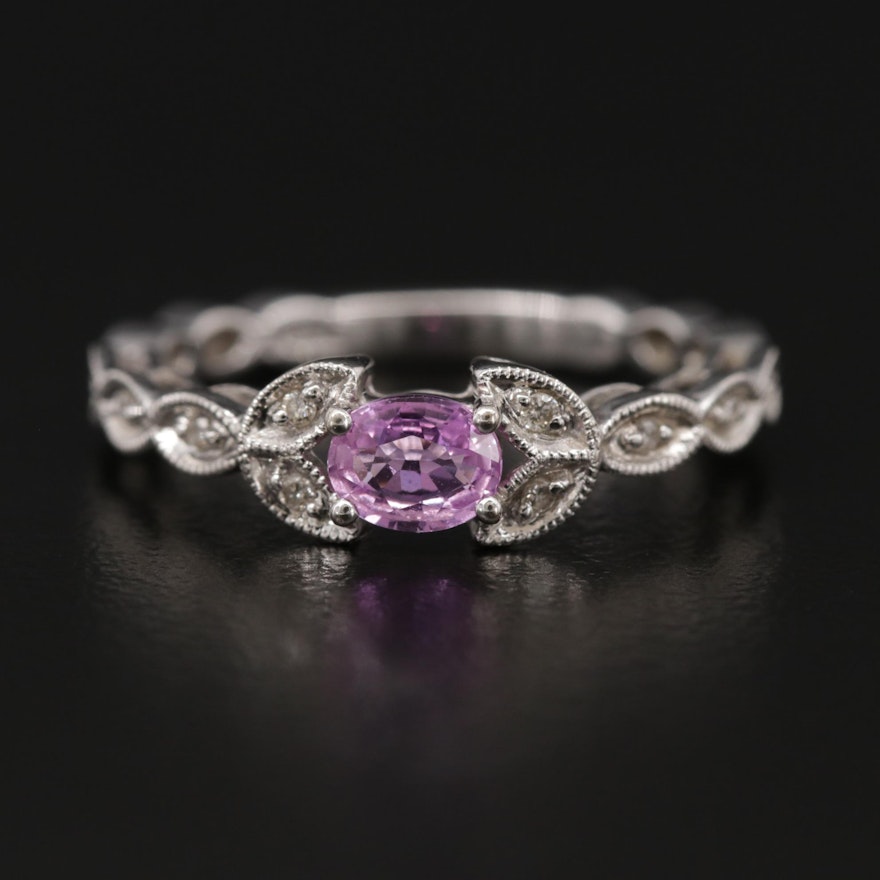 14K White Gold Pink Sapphire and Diamond Ring