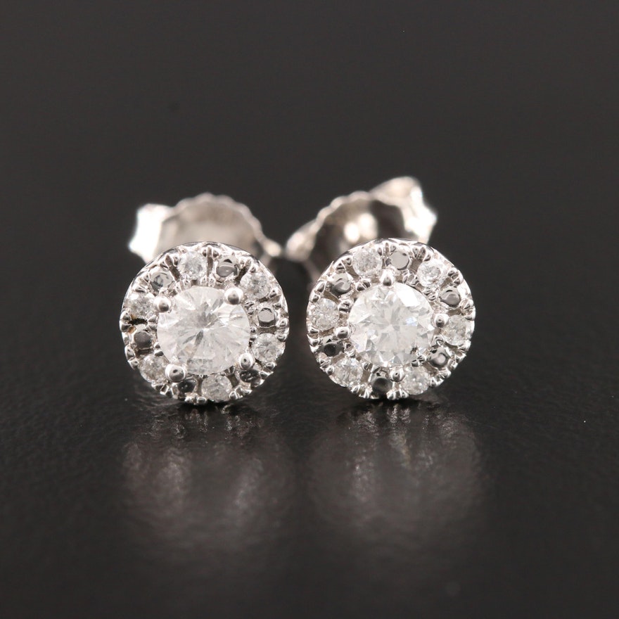 10K White Gold Diamond Stud Earrings