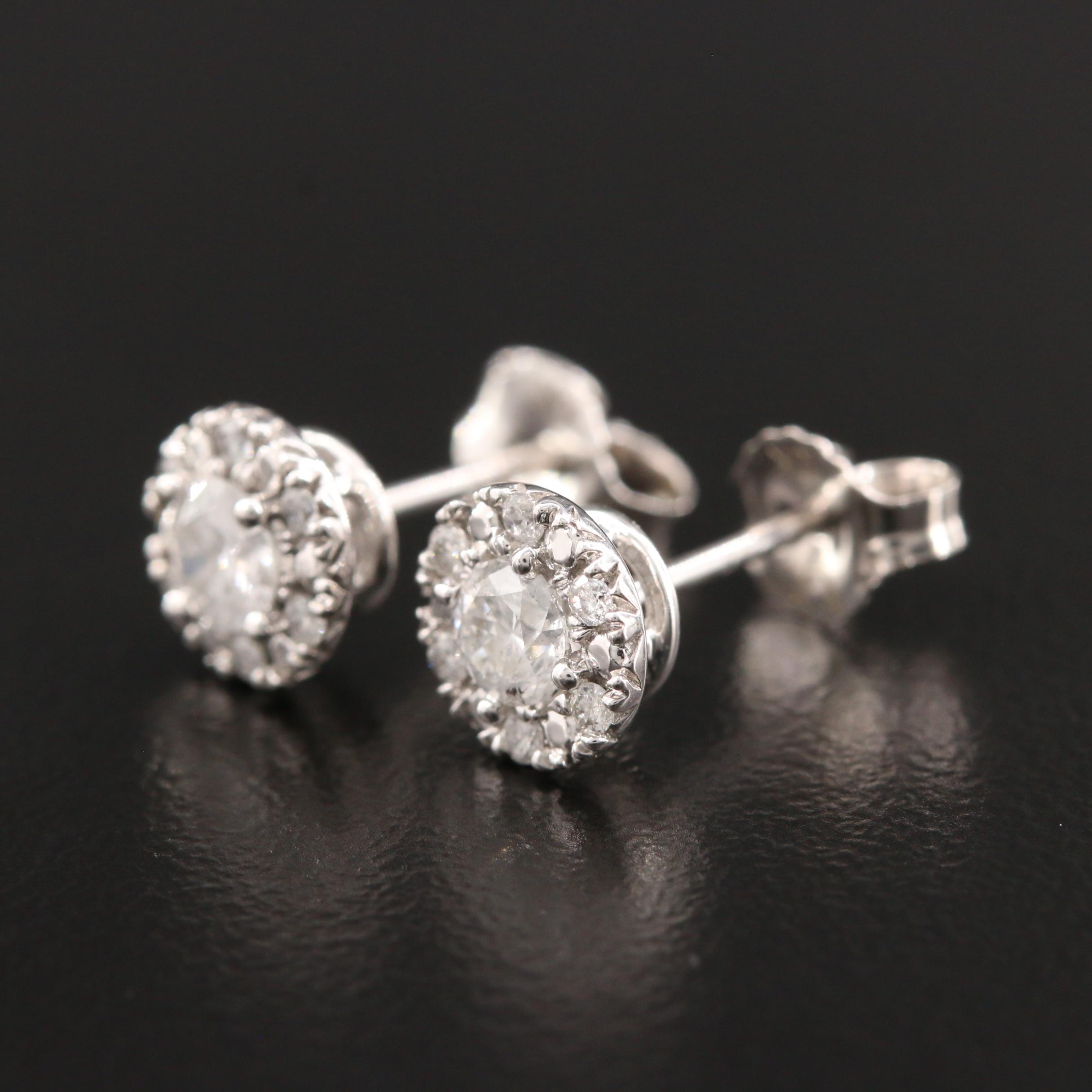 10K White Gold Diamond Stud Earrings