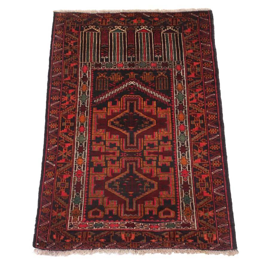 2'10 x 4'5 Hand-Knotted Persian Baluch Rug, 1980s