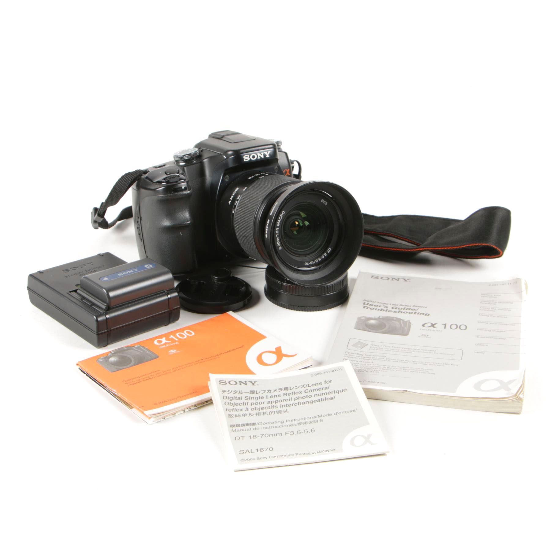 Sony DSLR-A100 Digital Camera with Macro Lens and Charger