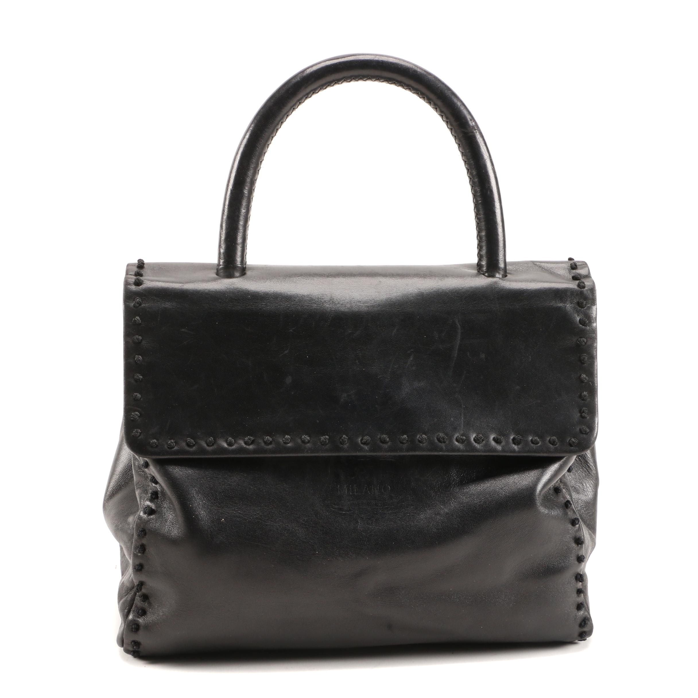 Prada Knot Stitch Handbag in Nero Lambskin Leather