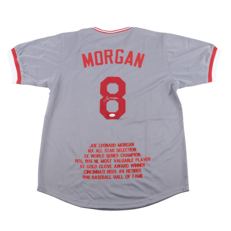 Joe Morgan Cincinnati Reds Signed "Career Stats" Baseball Jersey, JSA COA