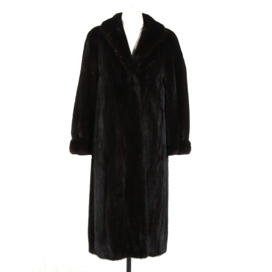 Dark Mink Fur Coat with Banded Cuffs by Mitchell Fur Co.
