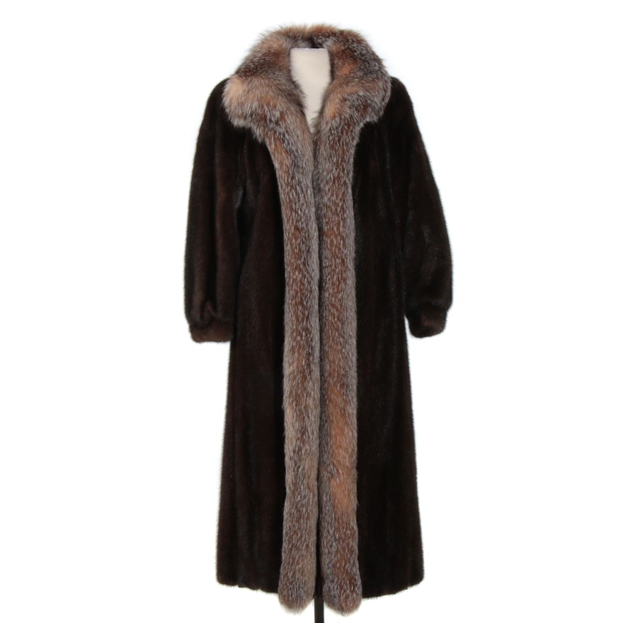 Mink and Crystal Fox Fur Long Coat with Banded Cuffs from Evans Furs