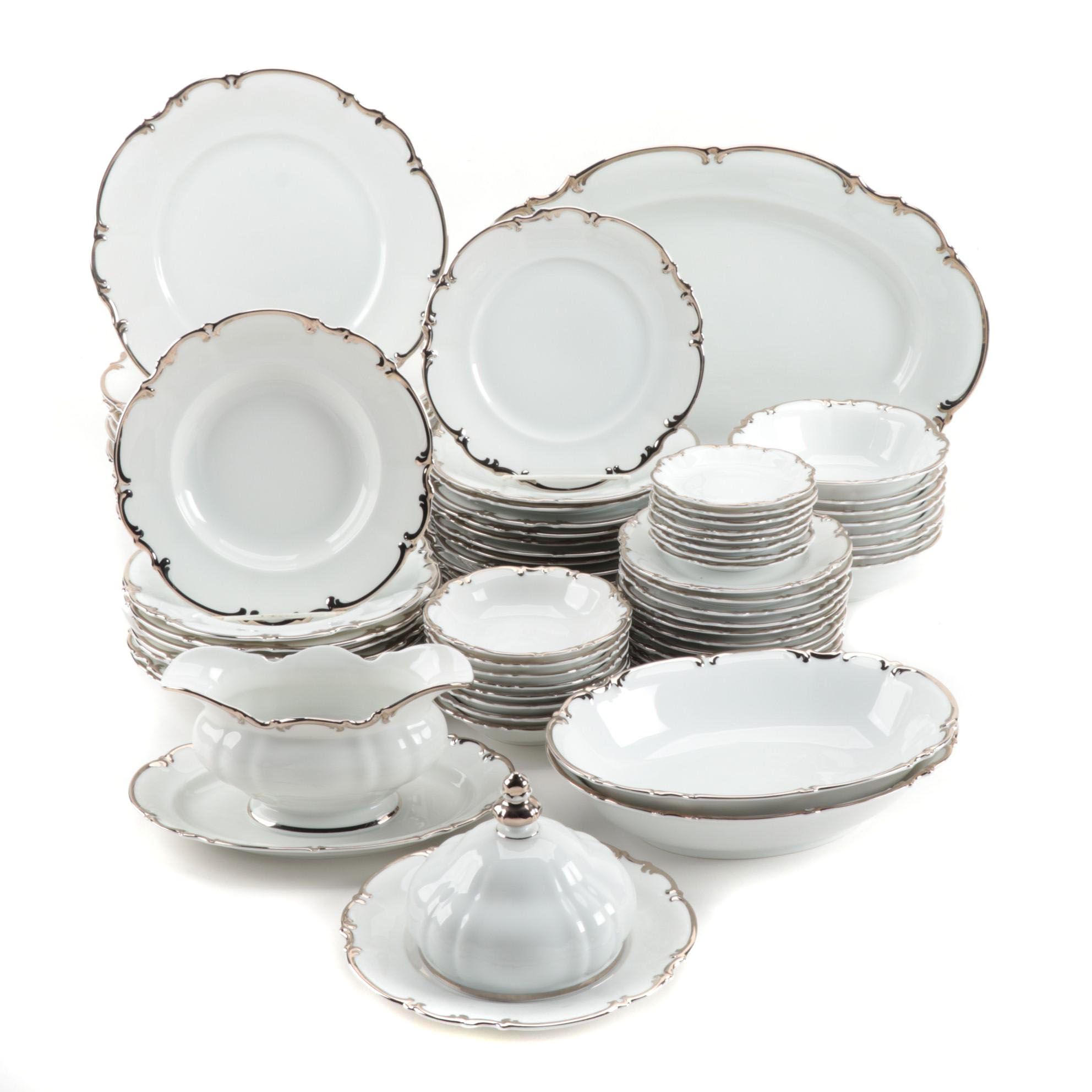 Hutschenreuther "Revere" Platinum-Trimmed Porcelain Dinnerware Service