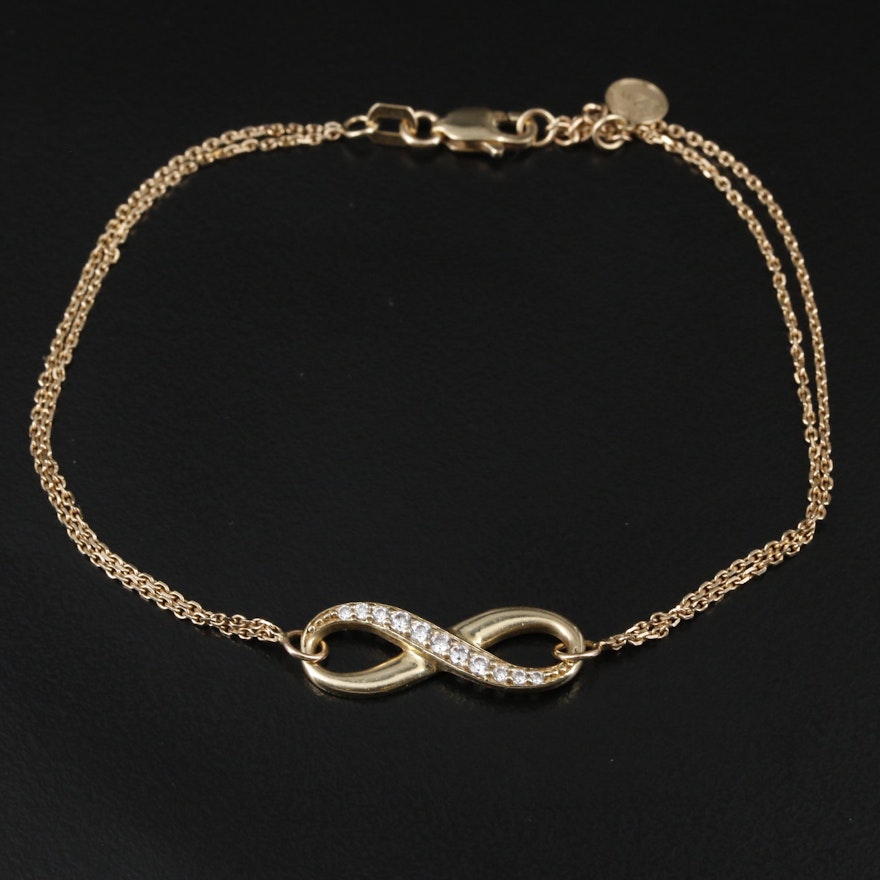 10K Yellow Gold Cubic Zirconia Infinity Pendant Bracelet