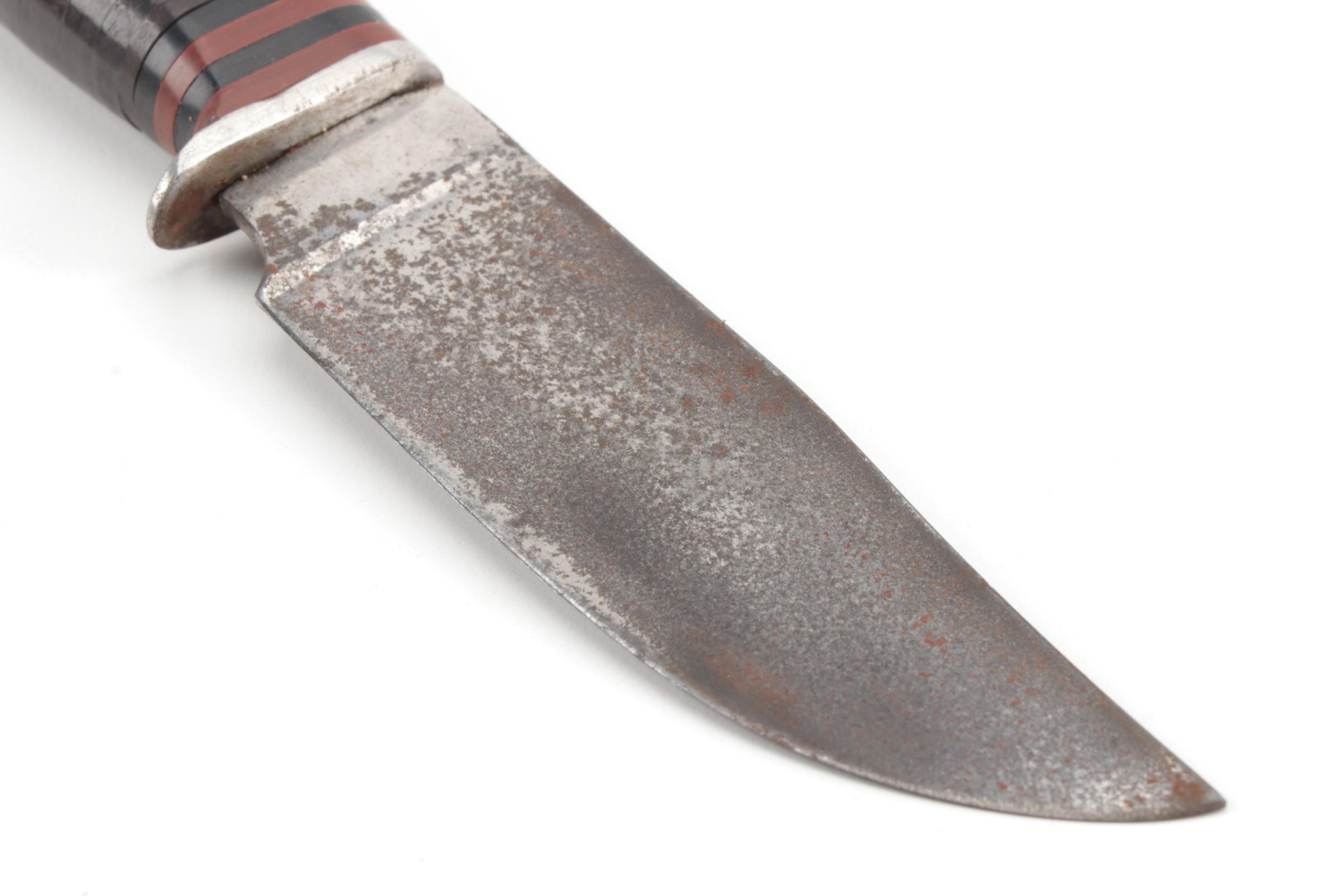 U.S. WWII "RH PAL 34" Combat Knife with Leather Sheath and Steel Pommel, 1940s