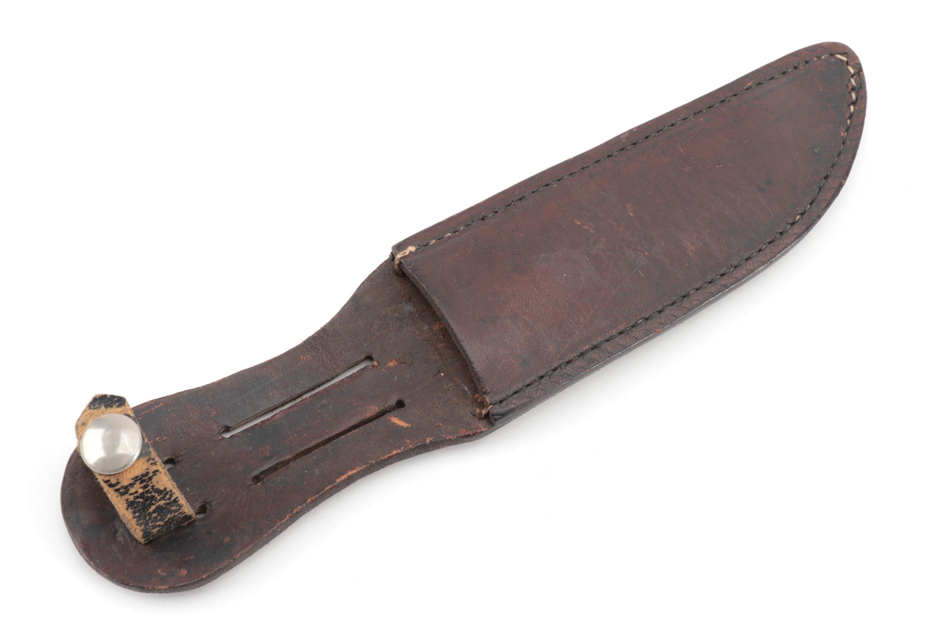 U.S. WWII "RH PAL 34" Combat Knife with Leather Sheath and Steel Pommel, 1940s