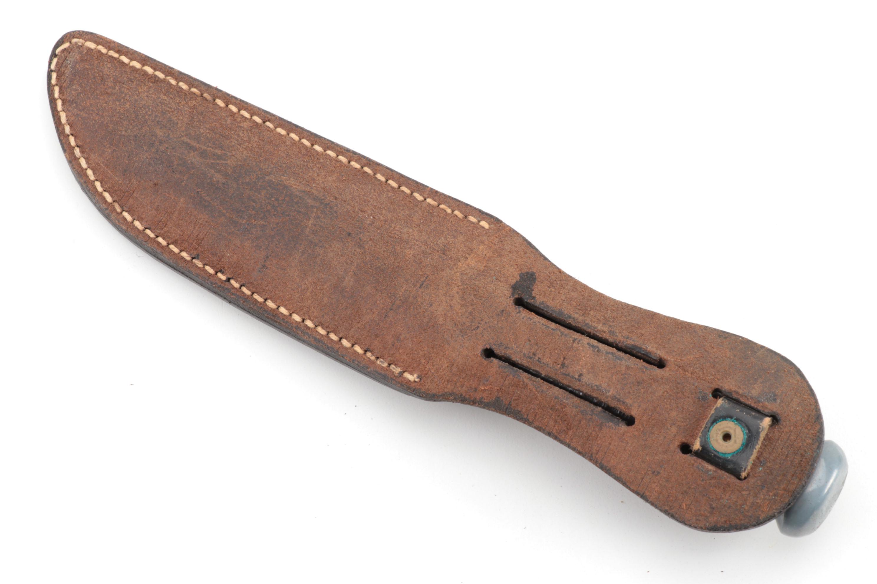 U.S. WWII "RH PAL 34" Combat Knife with Leather Sheath and Steel Pommel, 1940s
