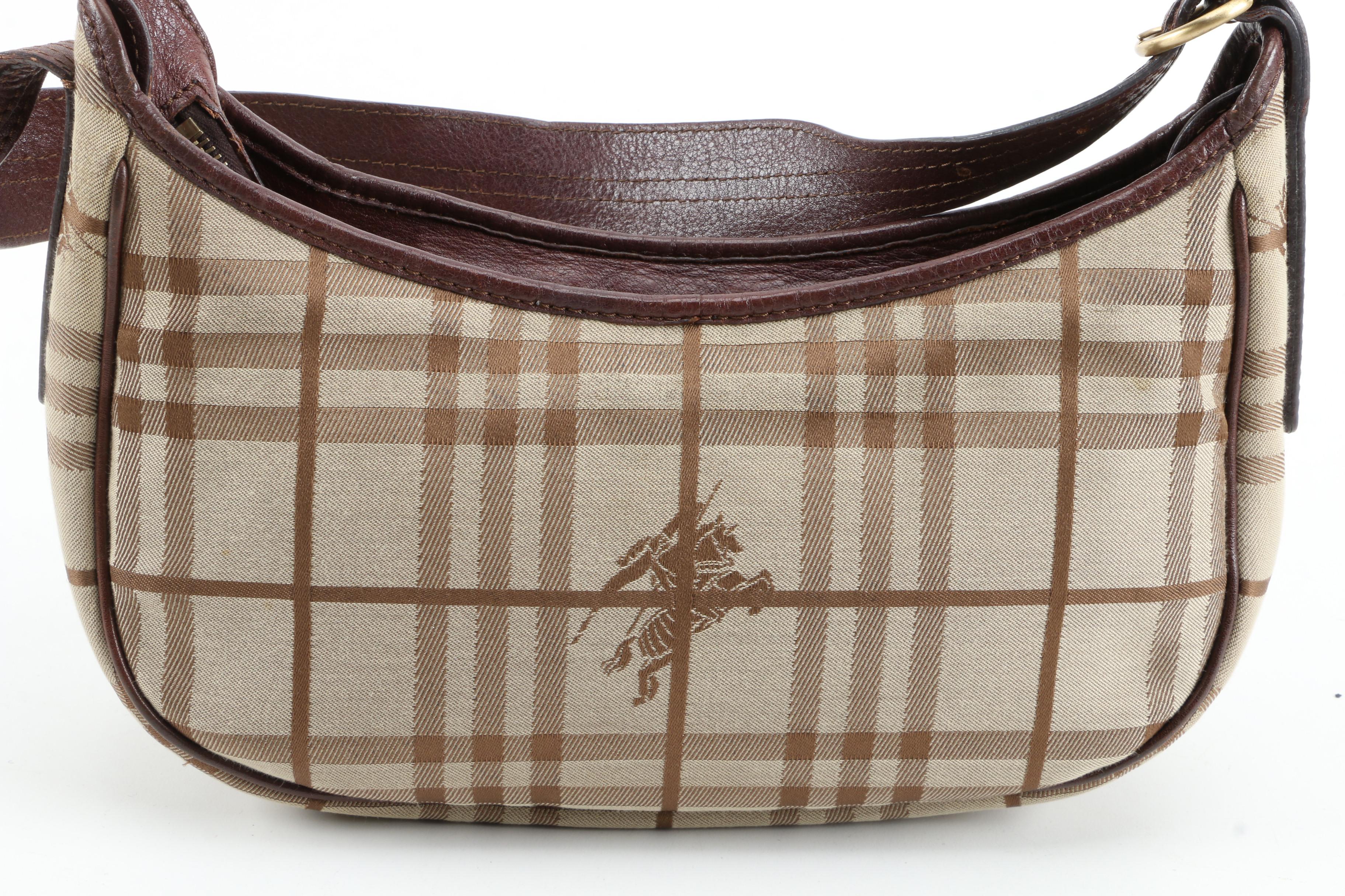 Burberry London "Haymarket Check" Hobo Bag with Brown Leather Trim, Italy
