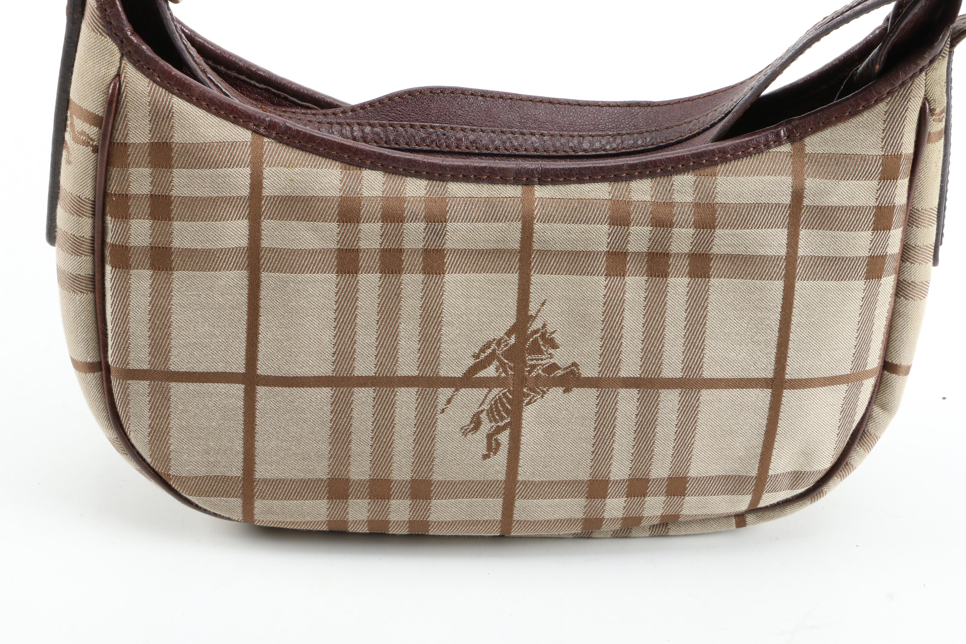 Burberry London "Haymarket Check" Hobo Bag with Brown Leather Trim, Italy