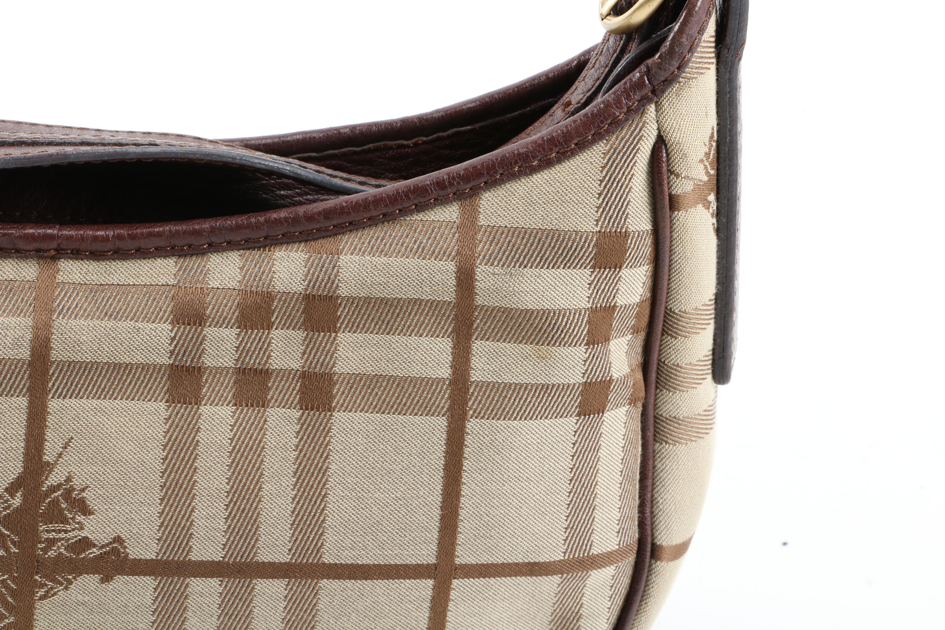 Burberry London "Haymarket Check" Hobo Bag with Brown Leather Trim, Italy