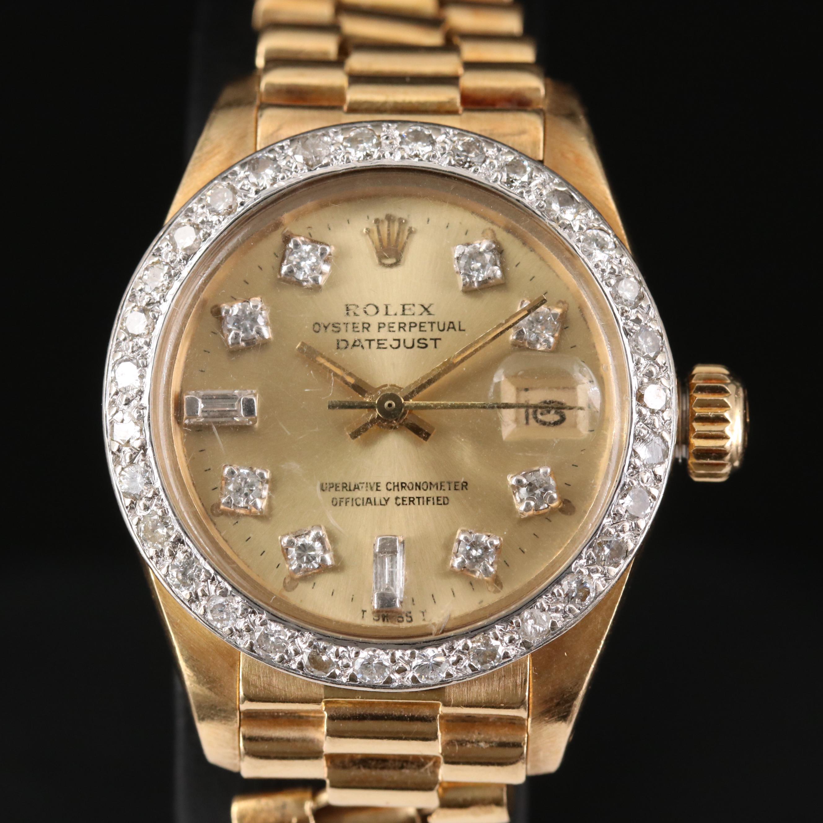 Rolex Datejust 18K Gold and Diamond Automatic Watch, 1982