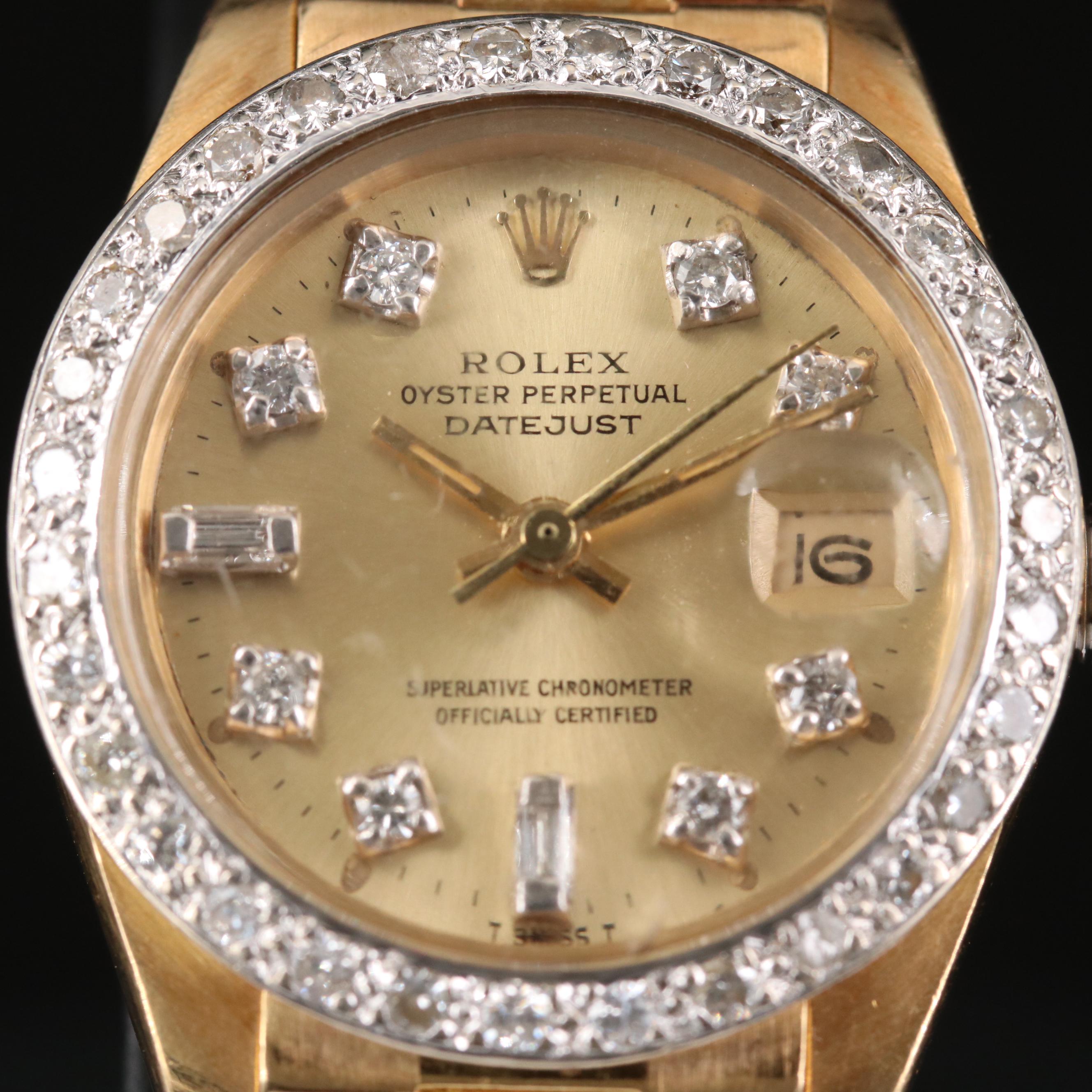 Rolex Datejust 18K Gold and Diamond Automatic Watch, 1982