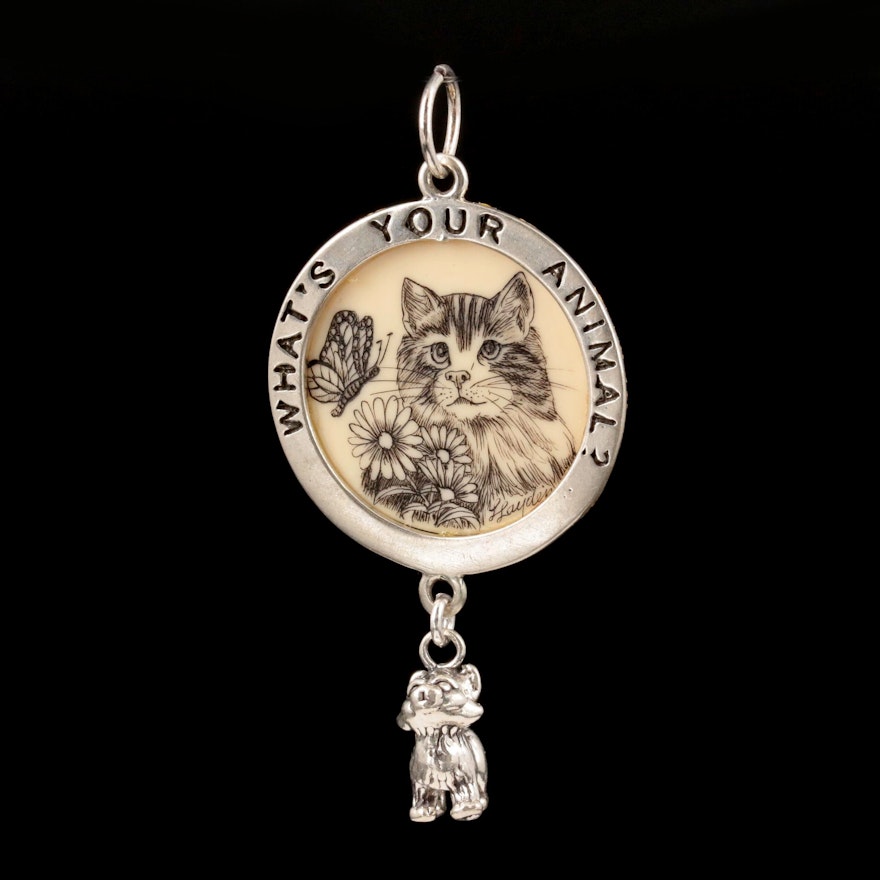 Sterling Silver Resin Cat Motif Pendant