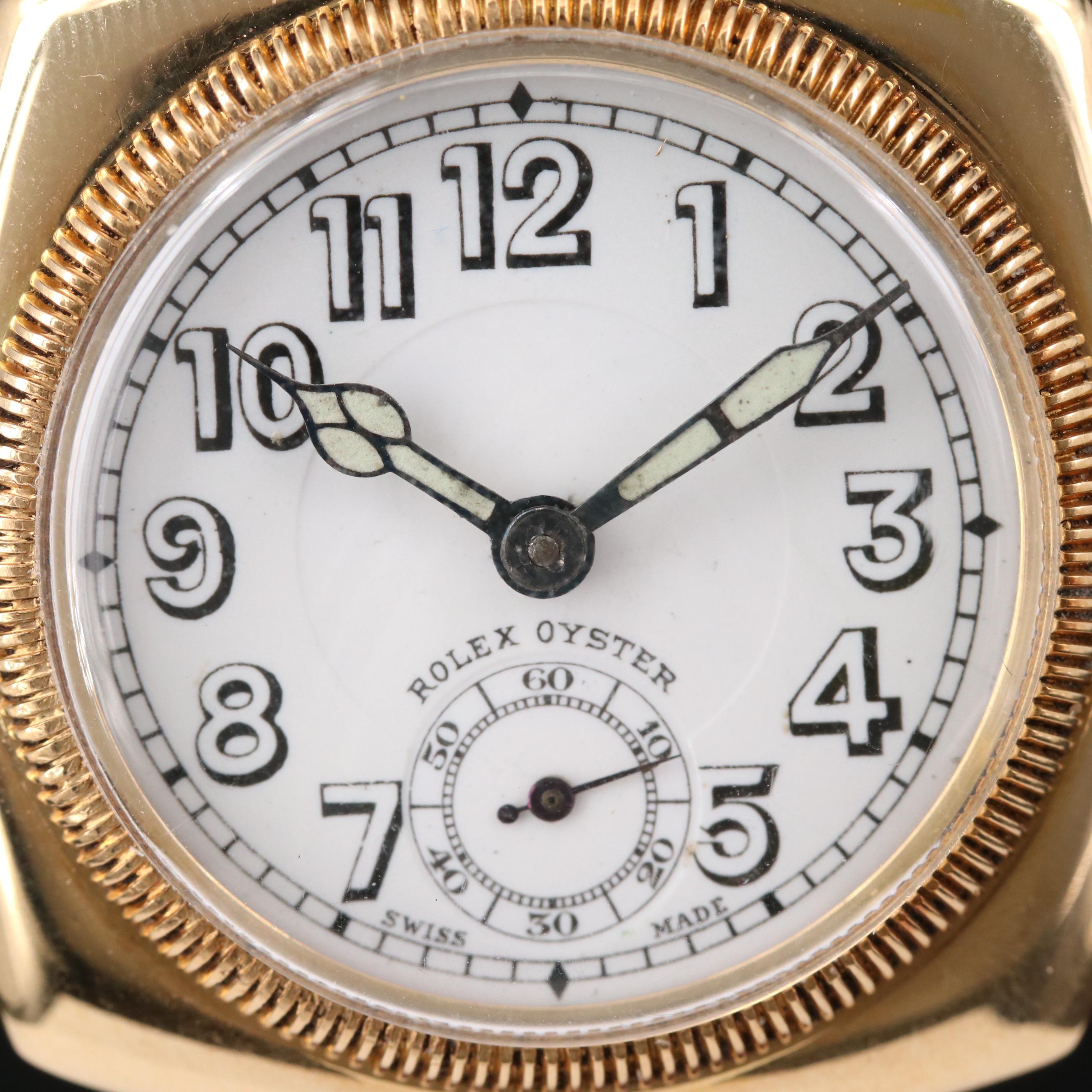 1925 Rolex Cushion Oyster 18K Gold Stem Wind Watch