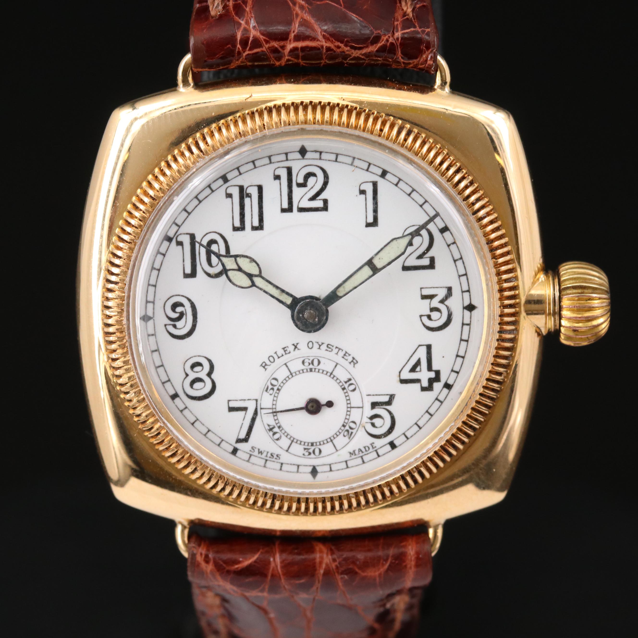 1925 Rolex Cushion Oyster 18K Gold Stem Wind Watch