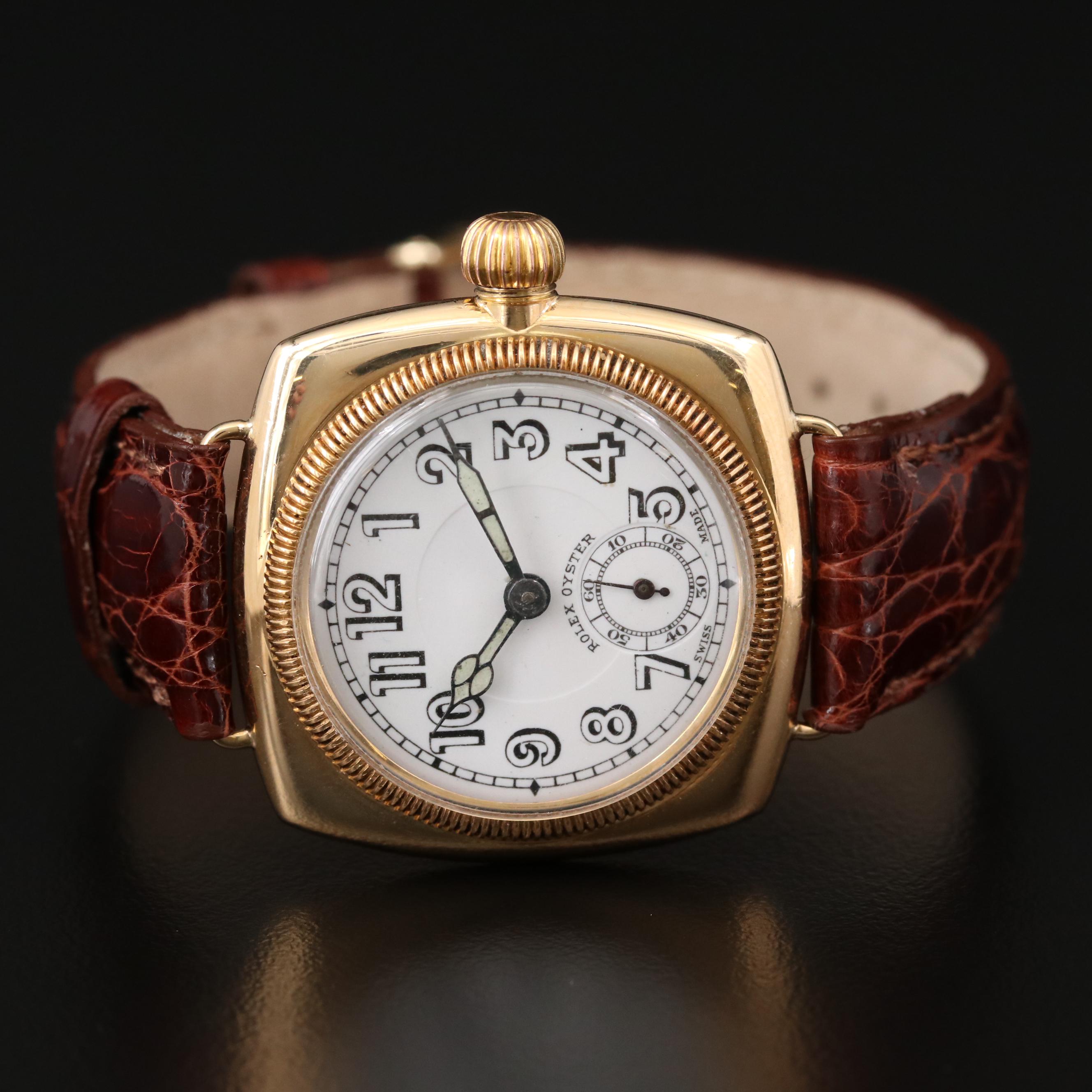 1925 Rolex Cushion Oyster 18K Gold Stem Wind Watch