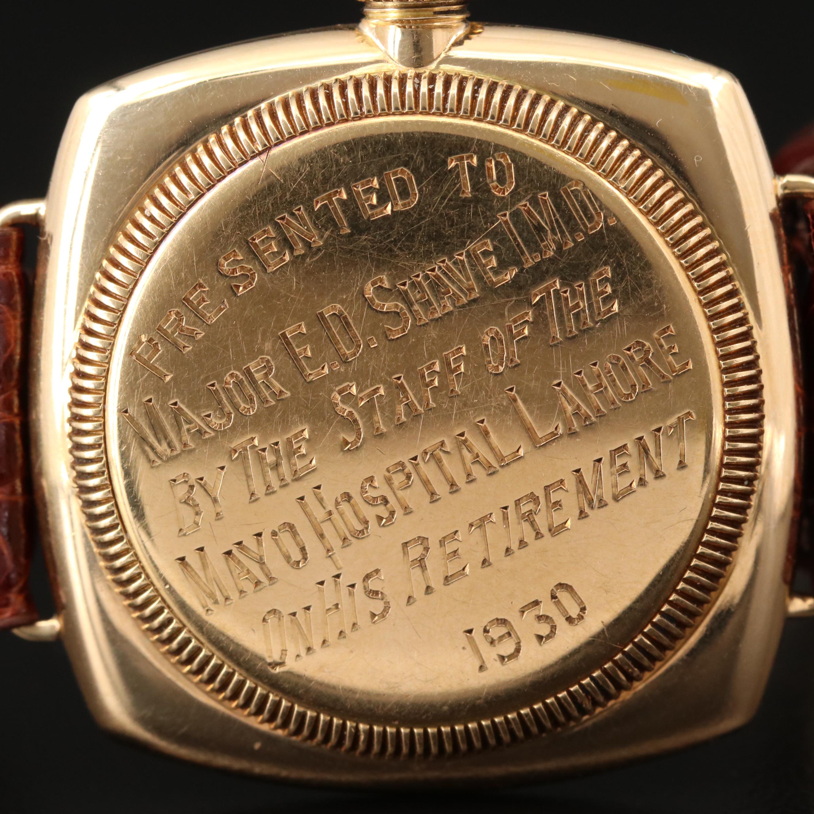 1925 Rolex Cushion Oyster 18K Gold Stem Wind Watch