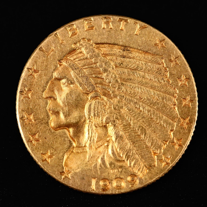 1909 Indian Head $2.50 Gold Quarter Eagle Coin