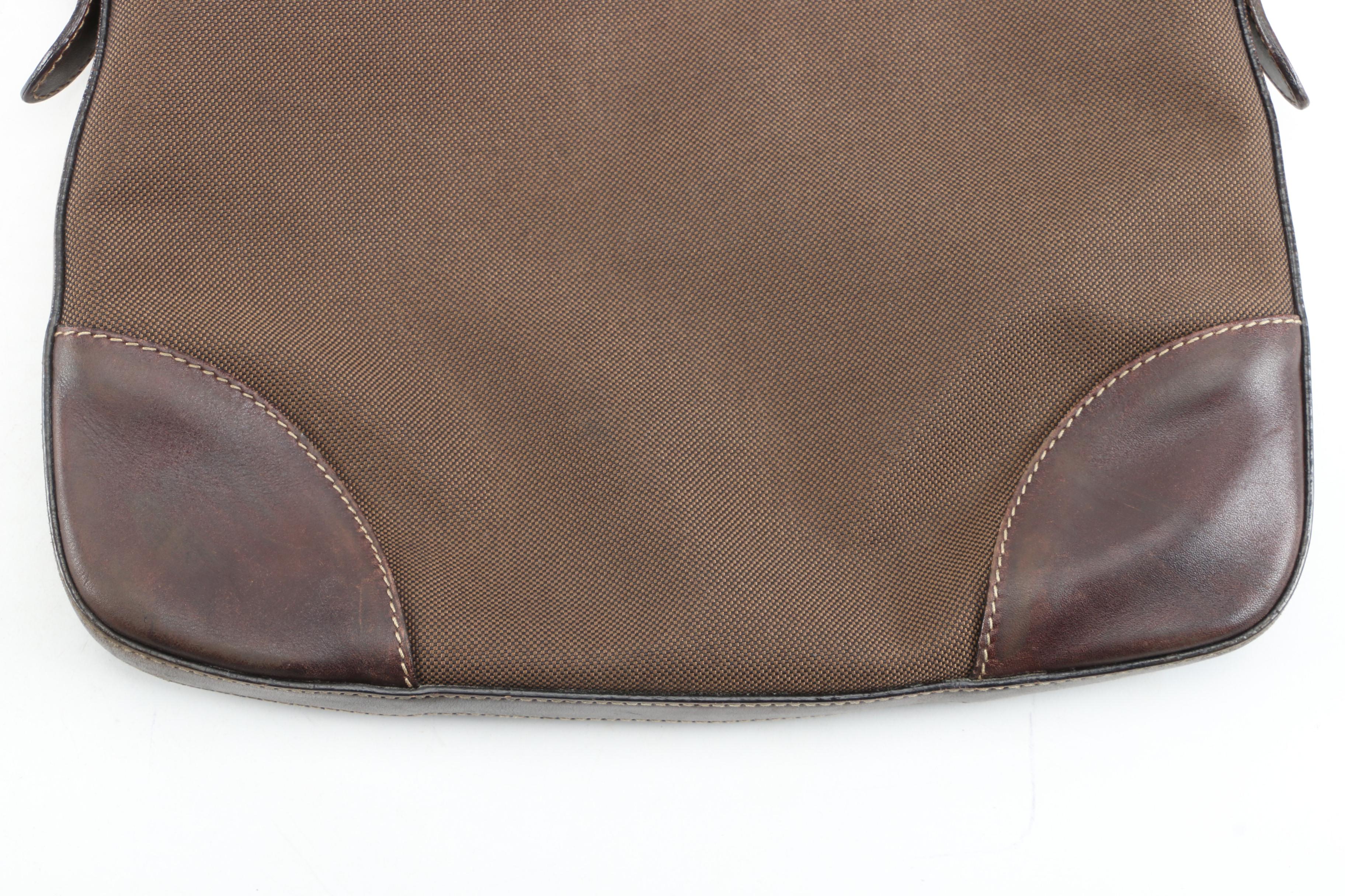 Prada Two-Way Brown Canapa Canvas and Leather Bag with Contrast Stitching