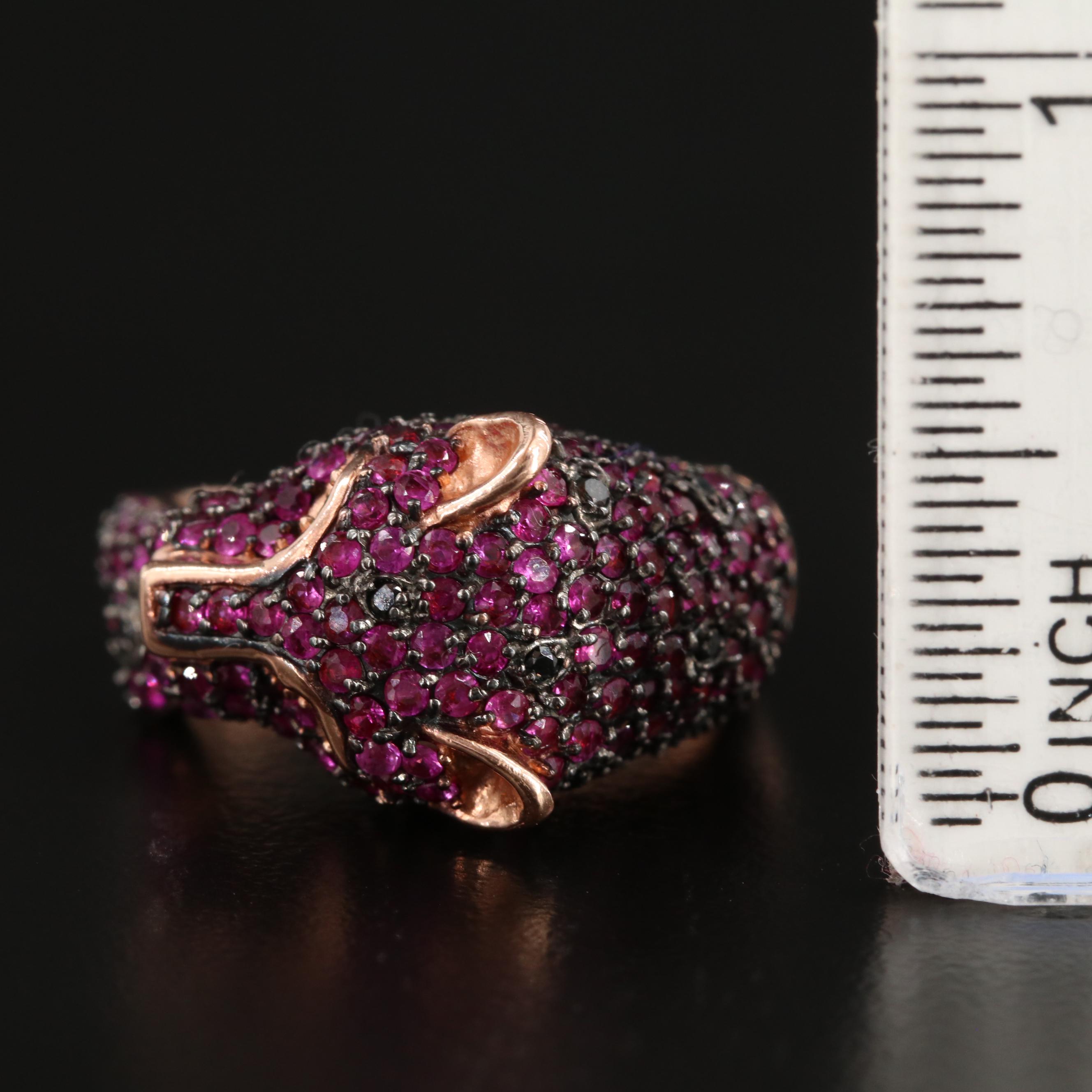 EFFY 14K Rose Gold Ruby, Black Diamond and Emerald Panther Ring