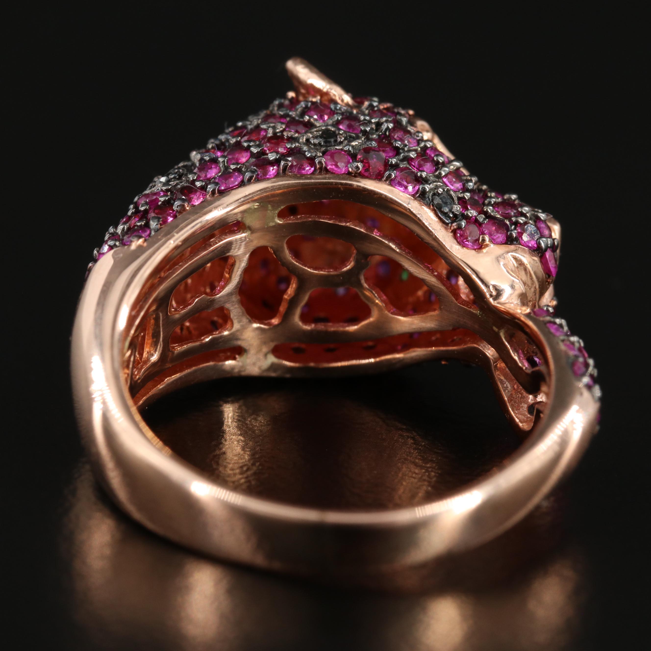 EFFY 14K Rose Gold Ruby, Black Diamond and Emerald Panther Ring