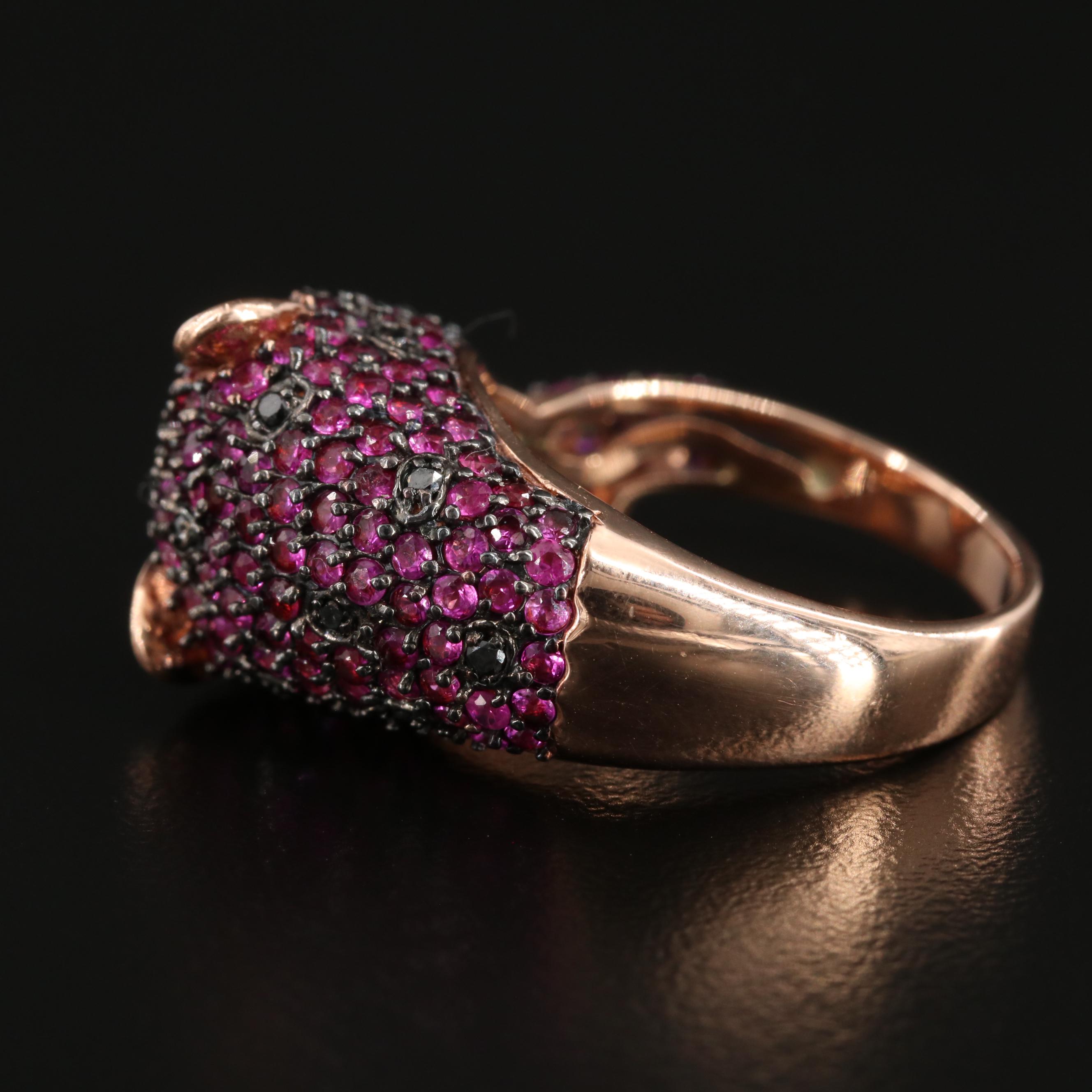 EFFY 14K Rose Gold Ruby, Black Diamond and Emerald Panther Ring