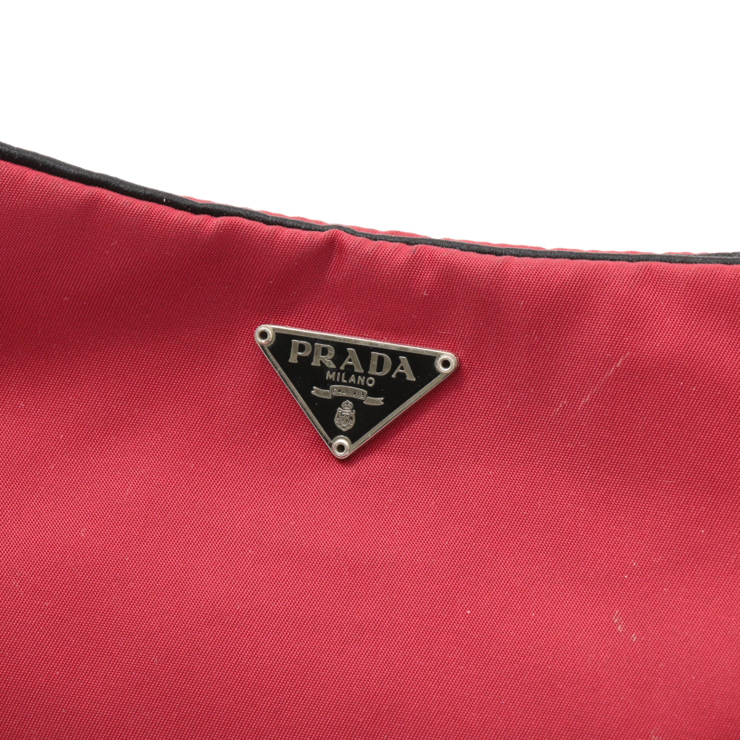 Prada Red Tessuto Nylon Baguette with Black Leather Trim