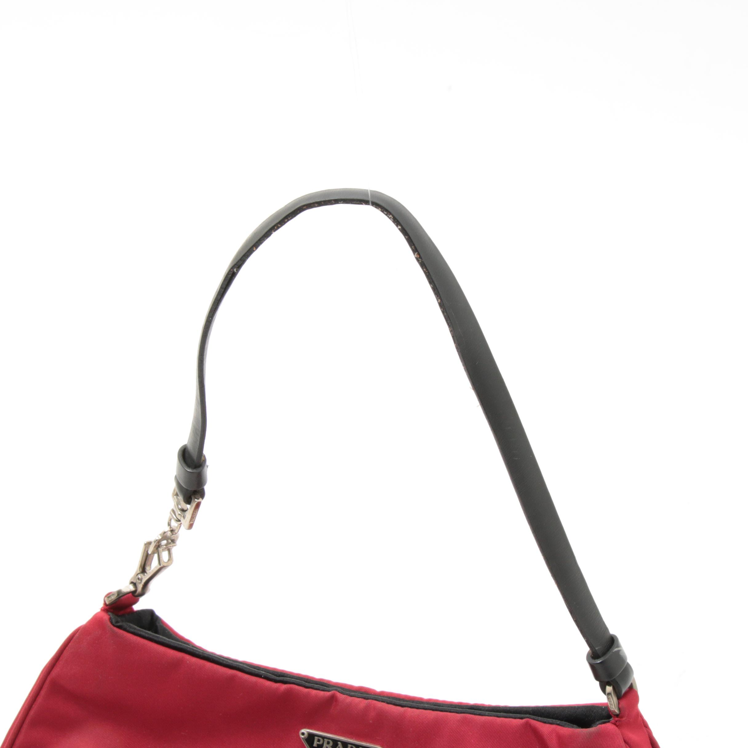 Prada Red Tessuto Nylon Baguette with Black Leather Trim