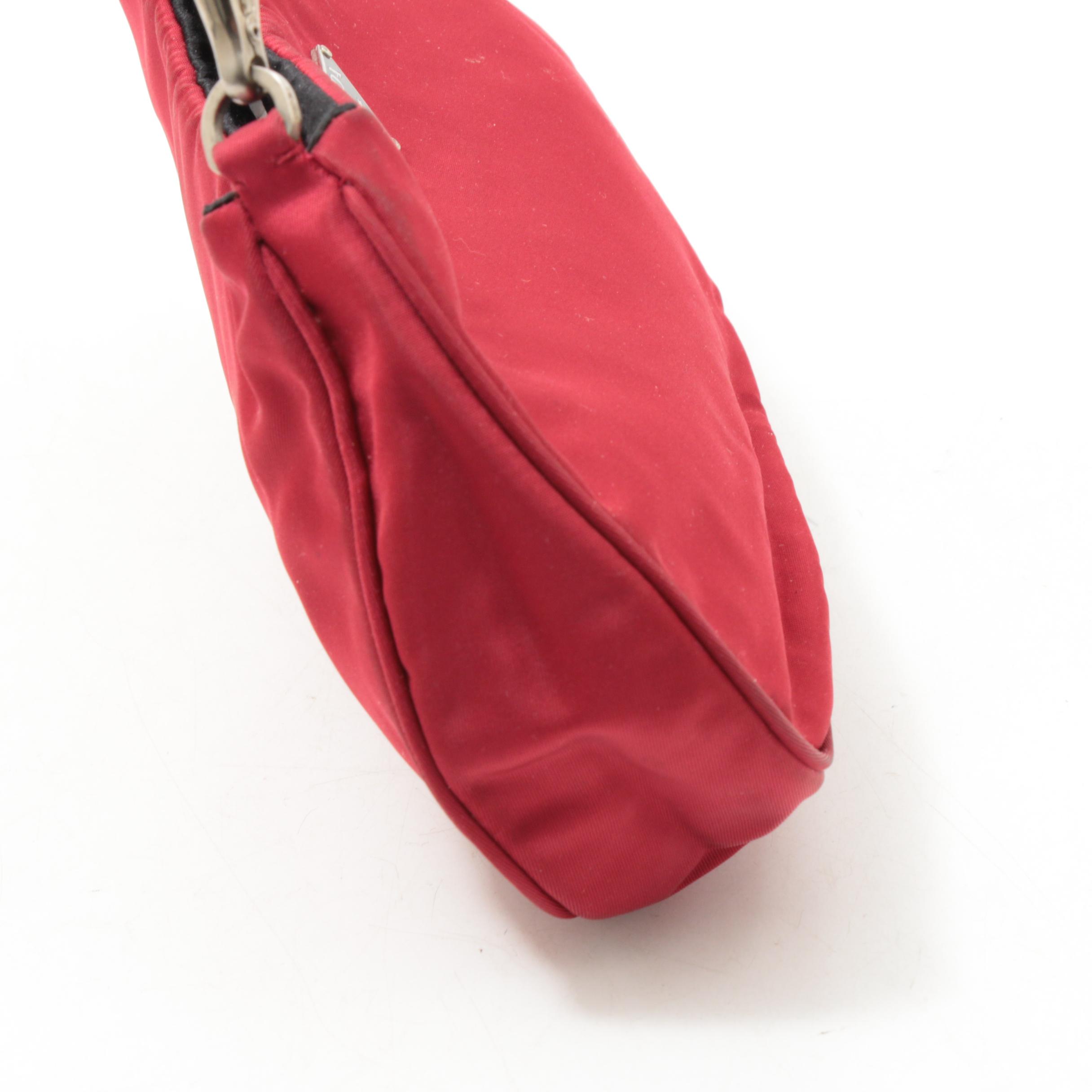 Prada Red Tessuto Nylon Baguette with Black Leather Trim