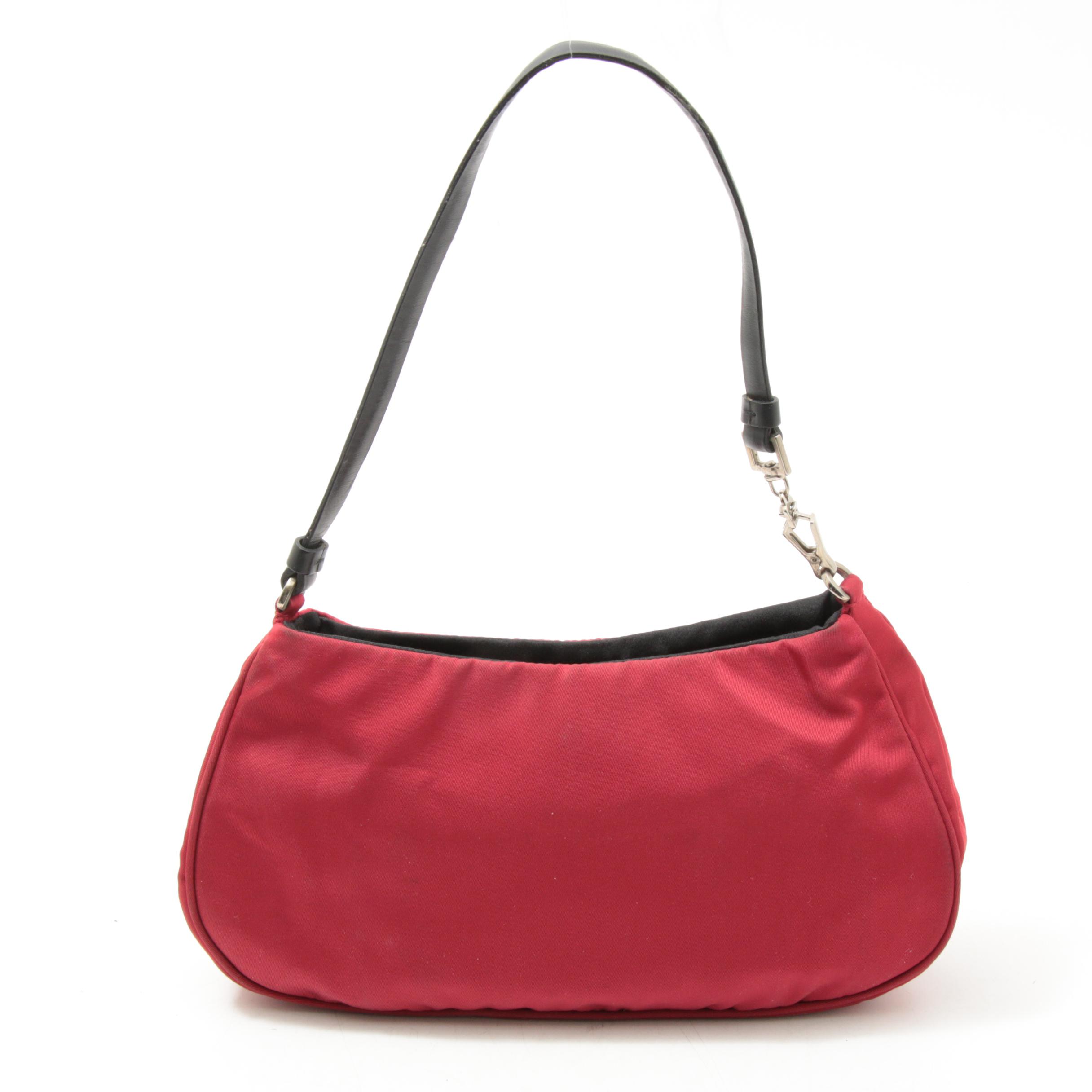 Prada Red Tessuto Nylon Baguette with Black Leather Trim