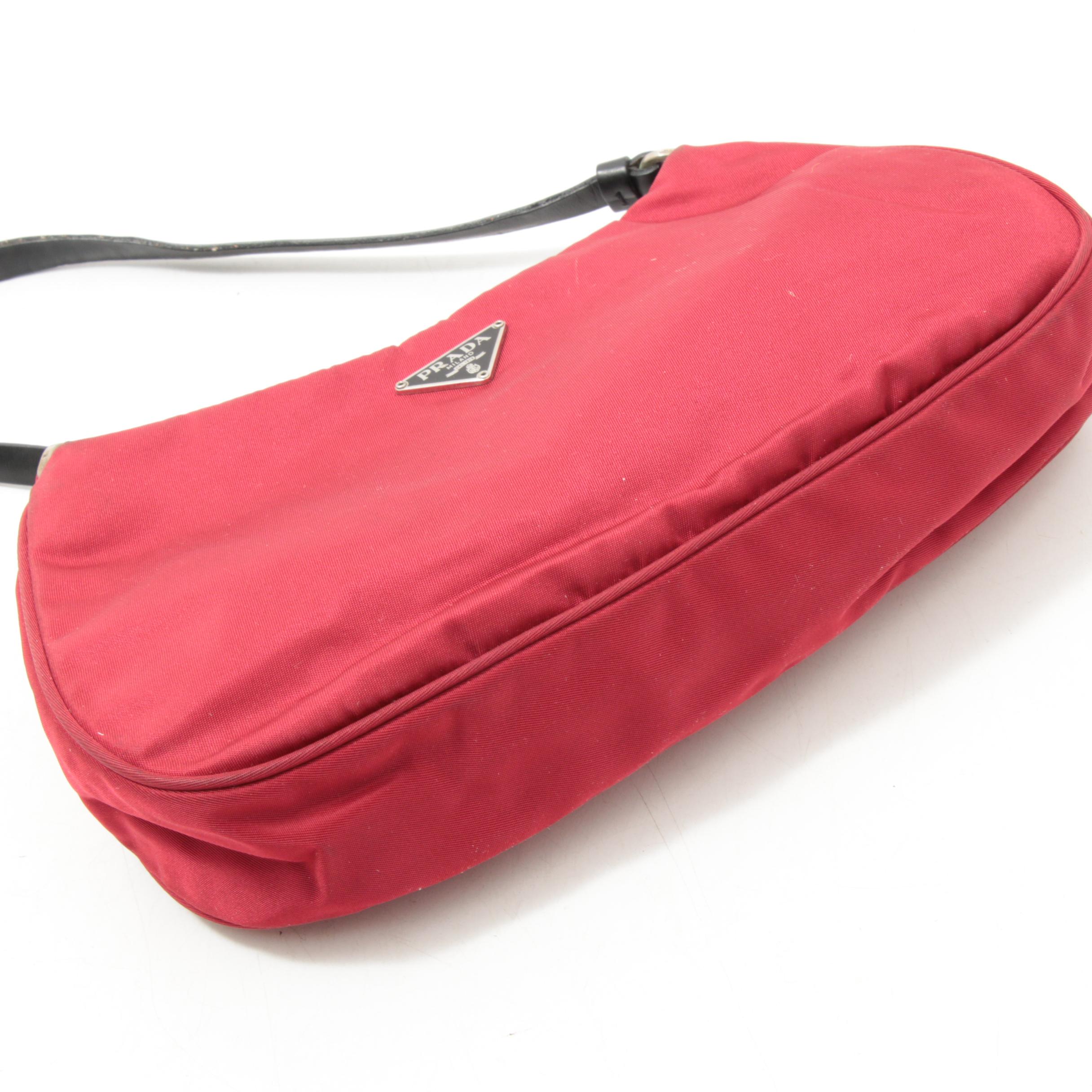 Prada Red Tessuto Nylon Baguette with Black Leather Trim
