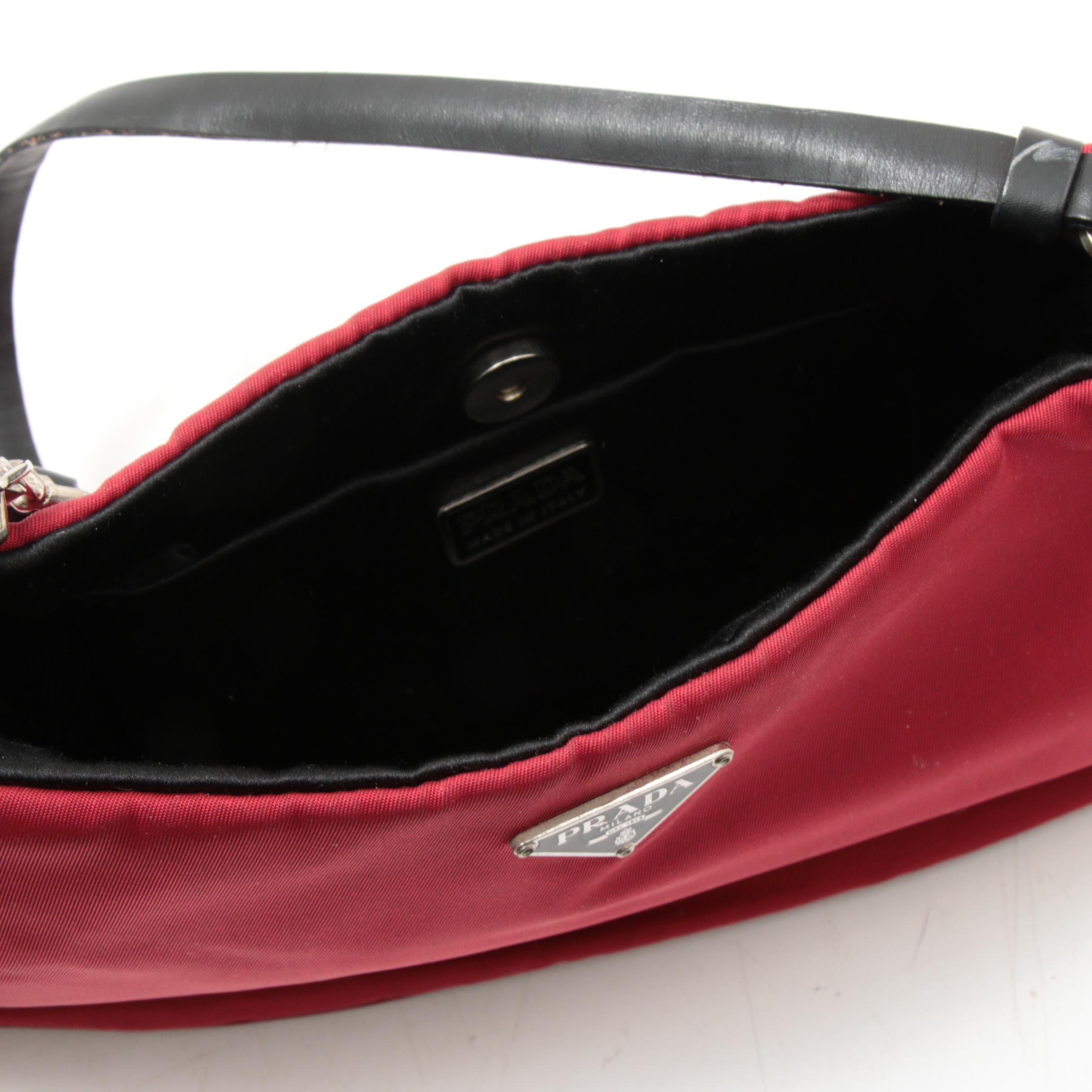 Prada Red Tessuto Nylon Baguette with Black Leather Trim