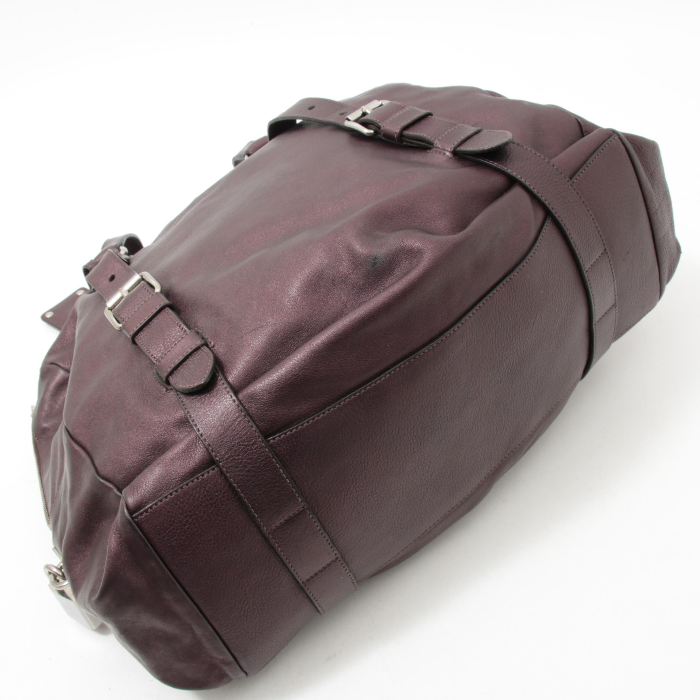 Prada Daino Leather Buckle Satchel Shoulder Bag in Aubergine