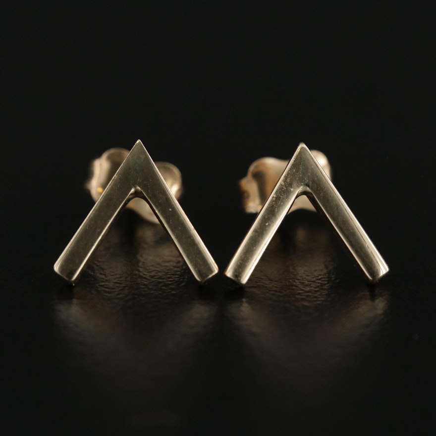 14K Yellow Gold "V" Stud Earrings