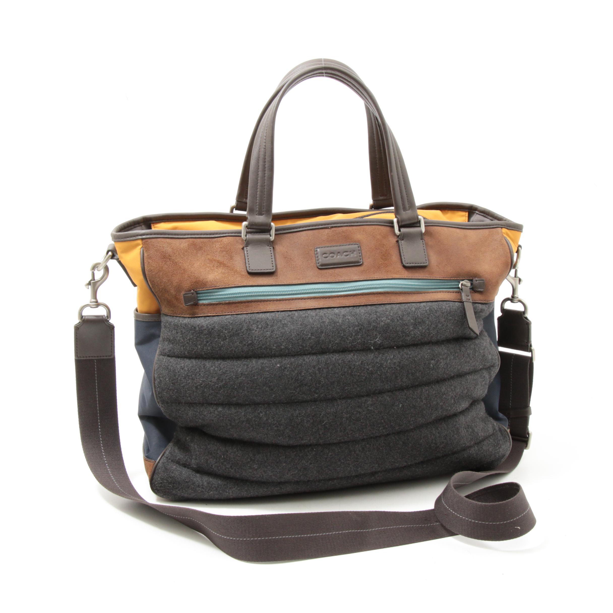 Coach Quilted Wool, Suede and Leather Tote Bag with Detachable Strap