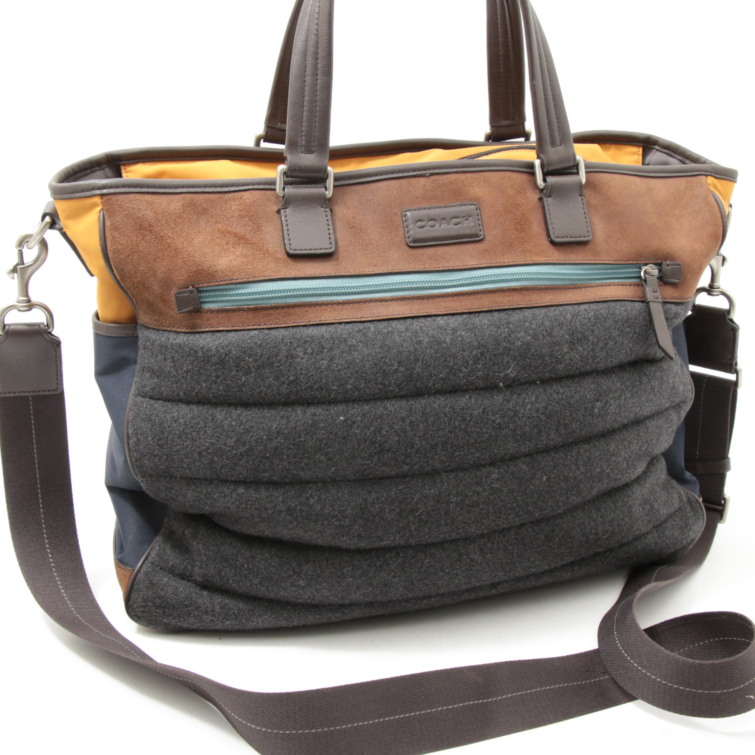 Coach Quilted Wool, Suede and Leather Tote Bag with Detachable Strap