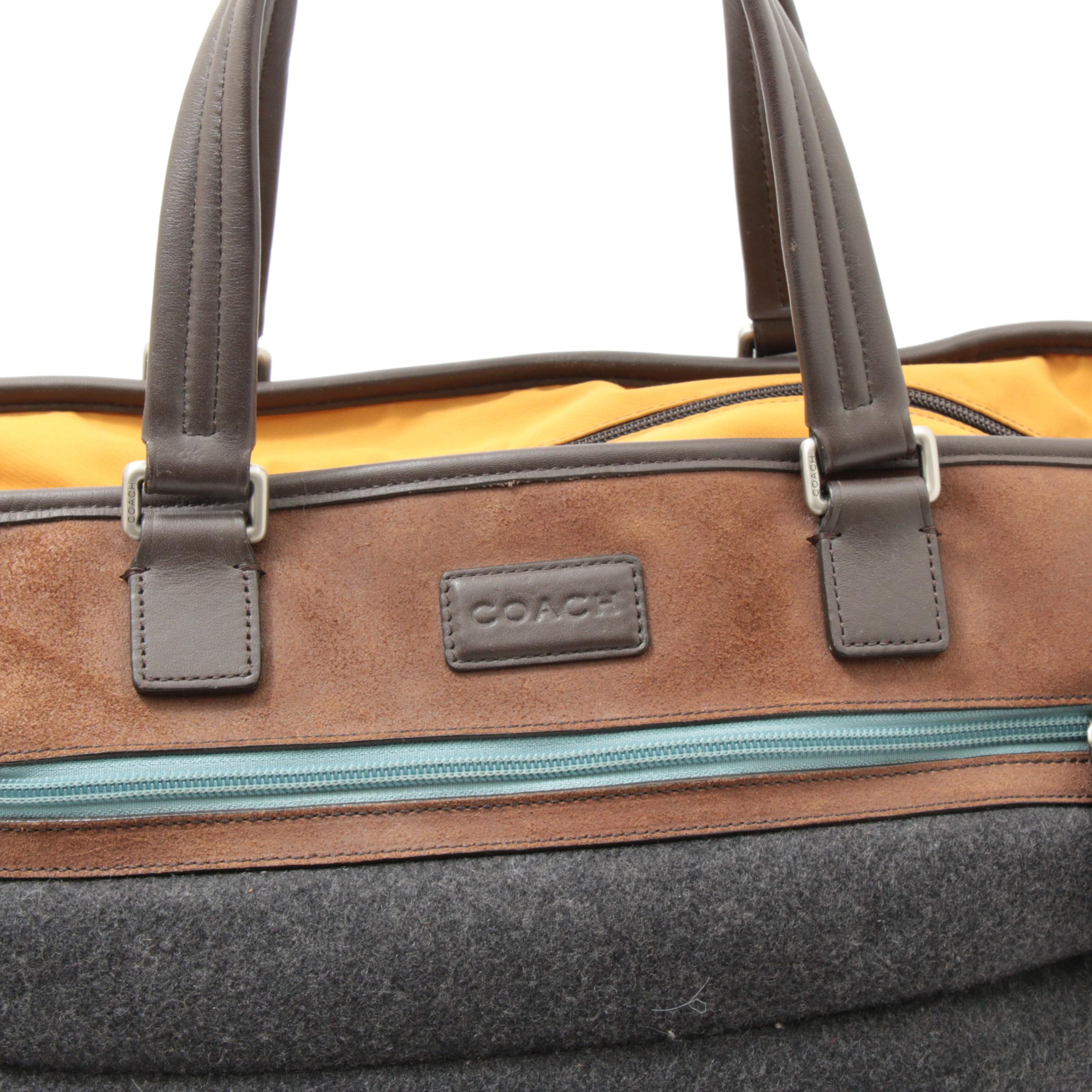 Coach Quilted Wool, Suede and Leather Tote Bag with Detachable Strap