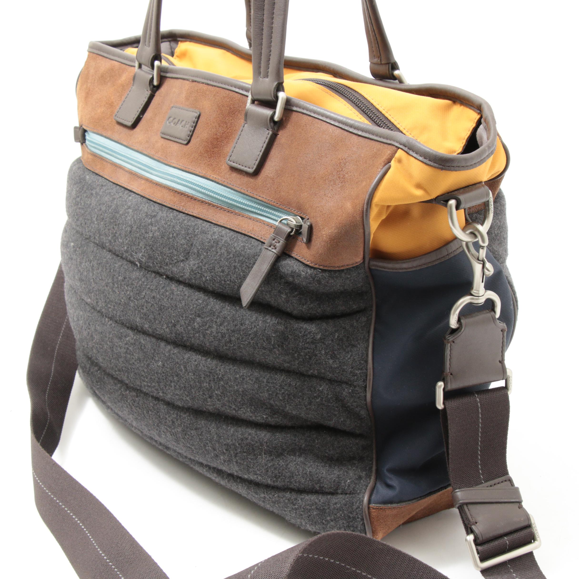 Coach Quilted Wool, Suede and Leather Tote Bag with Detachable Strap