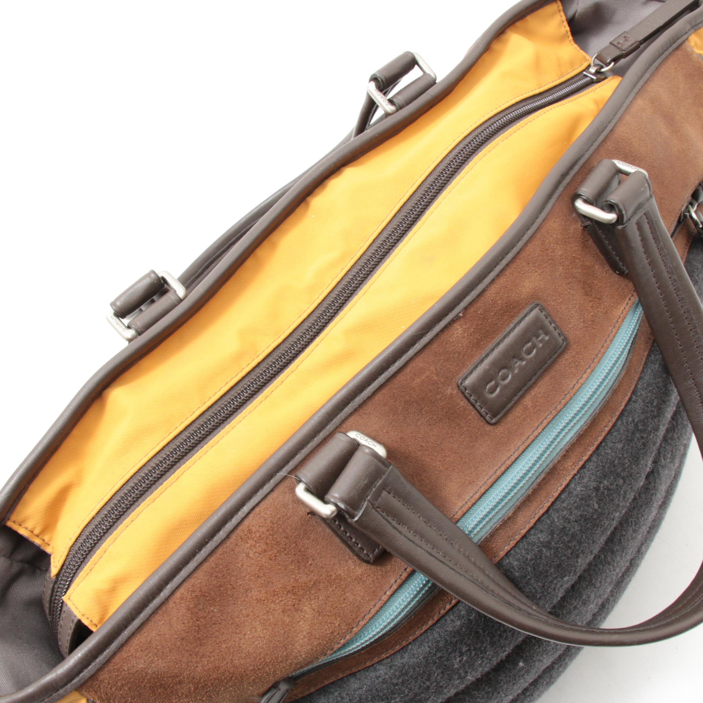 Coach Quilted Wool, Suede and Leather Tote Bag with Detachable Strap