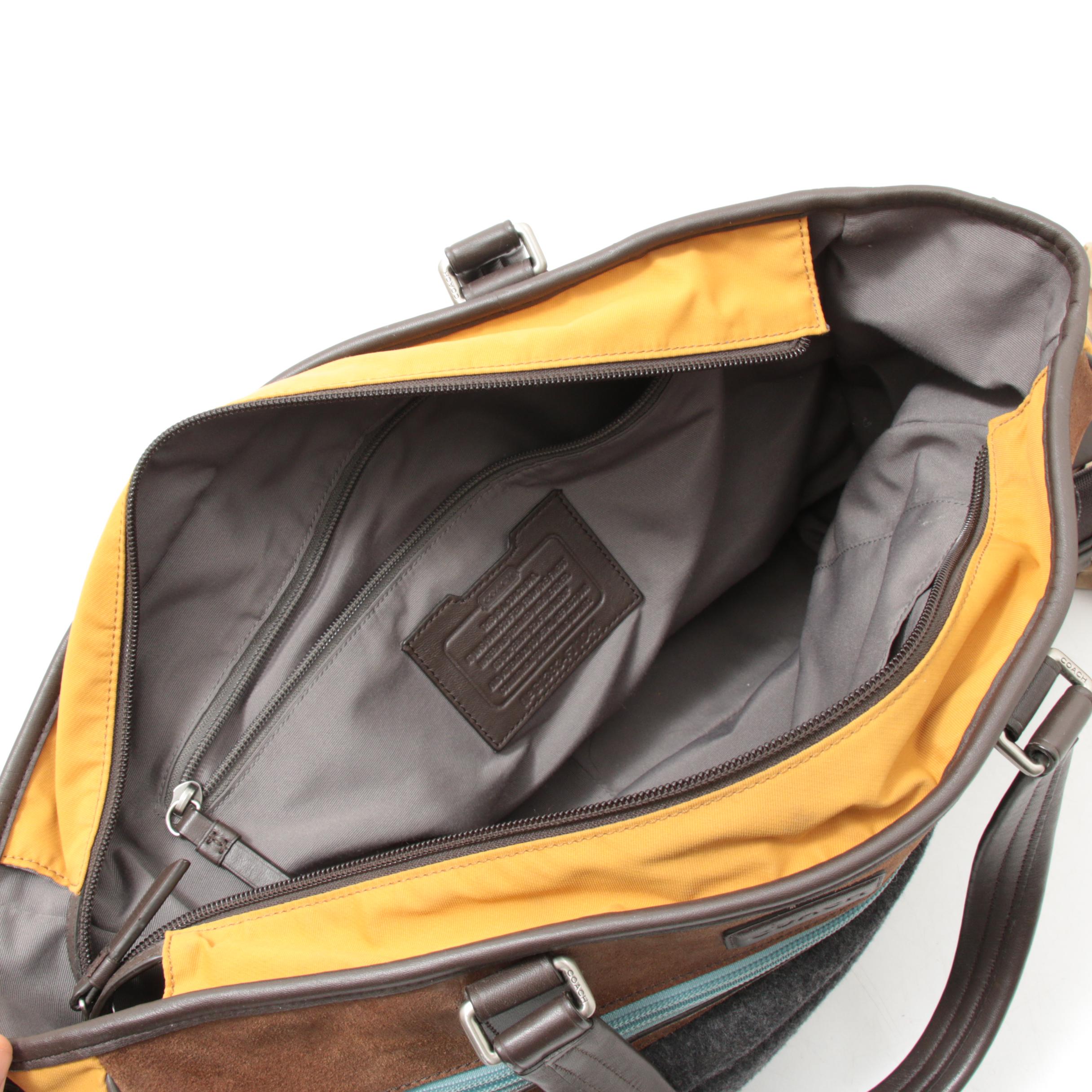 Coach Quilted Wool, Suede and Leather Tote Bag with Detachable Strap