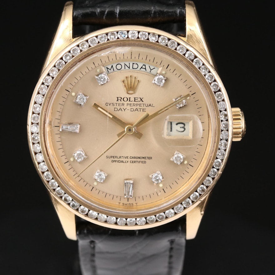 Rolex Day - Date 18K Yellow Gold 1.57 CTW Diamond Wristwatch, 1971